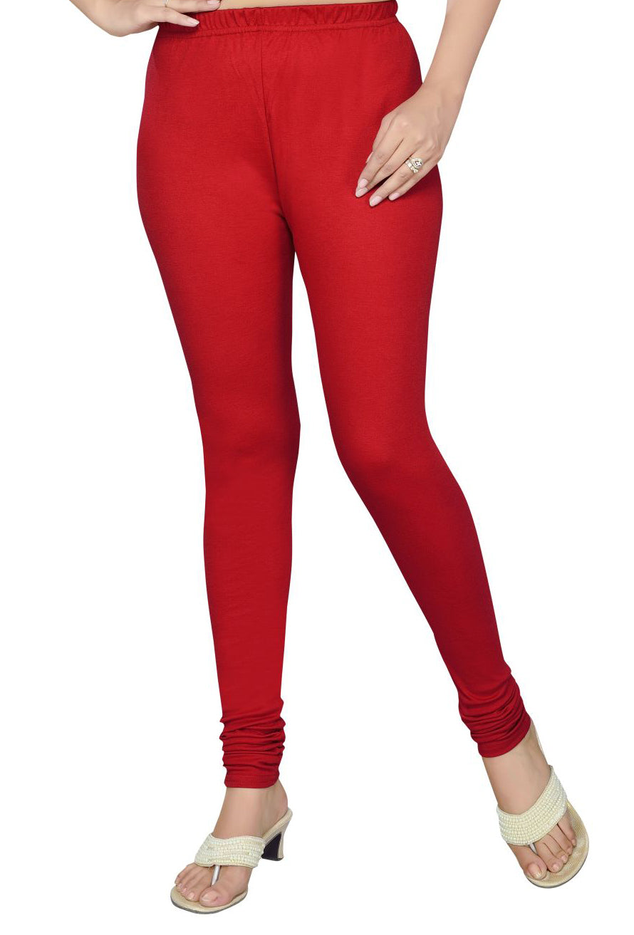 Plain Red Colour Full Length Cotton Lycra Leggings, Size: Large at