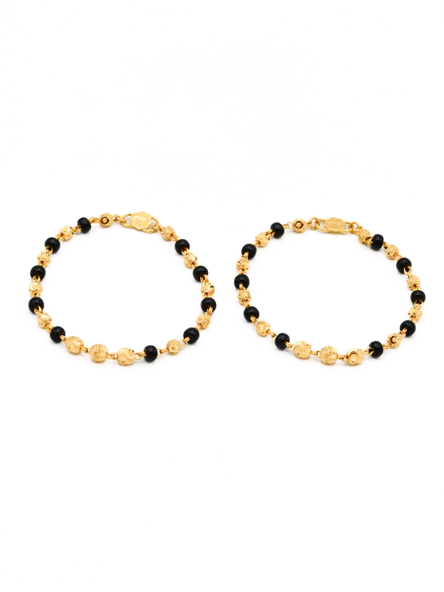 22ct Gold Ball Black Beads Pair Baby Bracelet - Roop Darshan