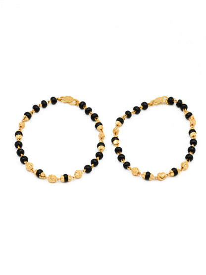 22ct Gold Ball Black Beads Pair Baby Bracelet