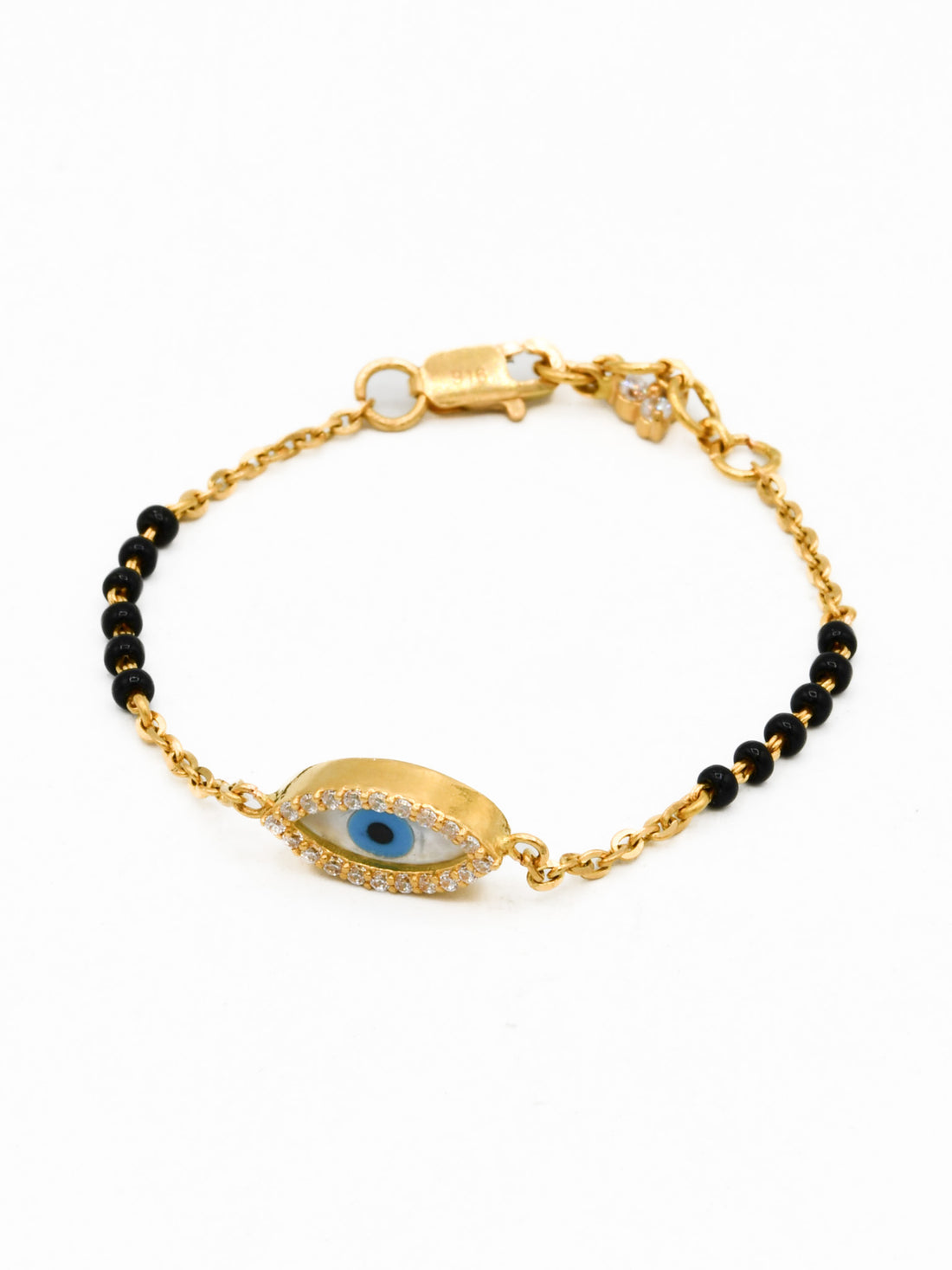 22ct Gold Black Beads Evil Eye Baby Bracelet