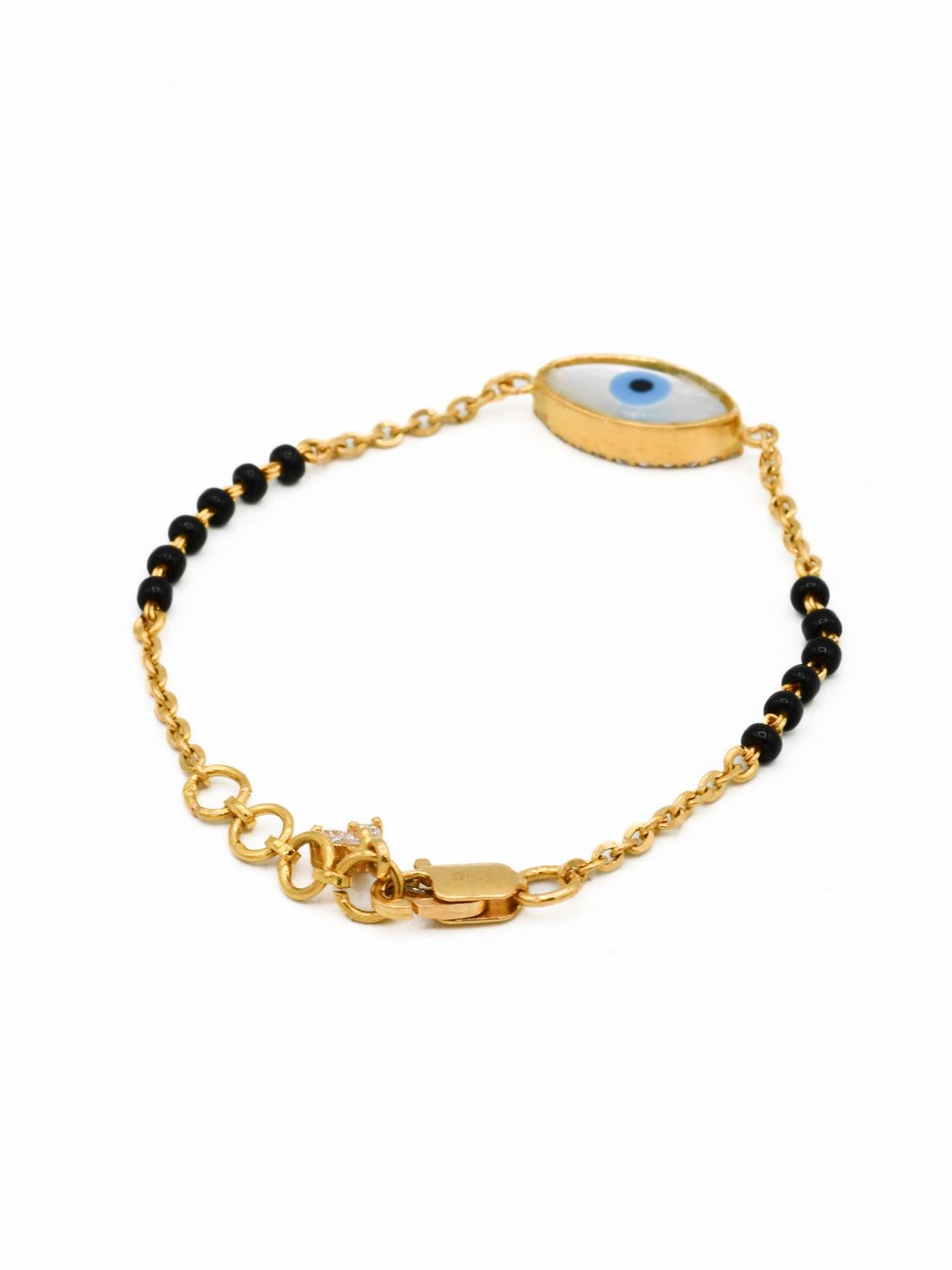 22ct Gold Black Beads Evil Eye Baby Bracelet