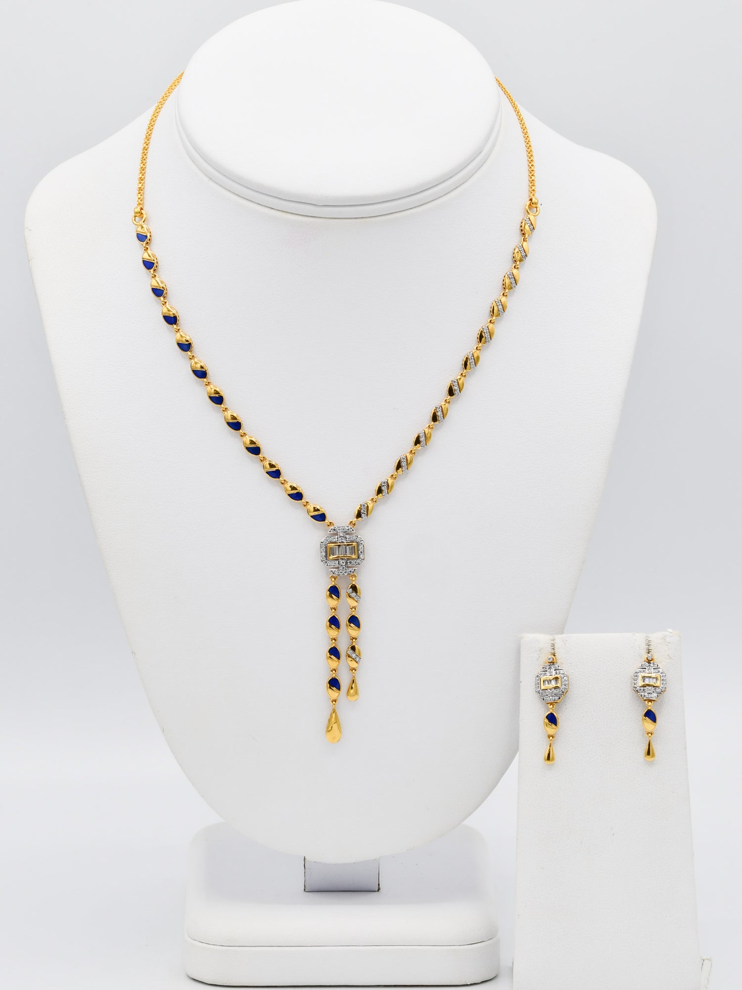 22ct Gold CZ Minakari Necklace Set