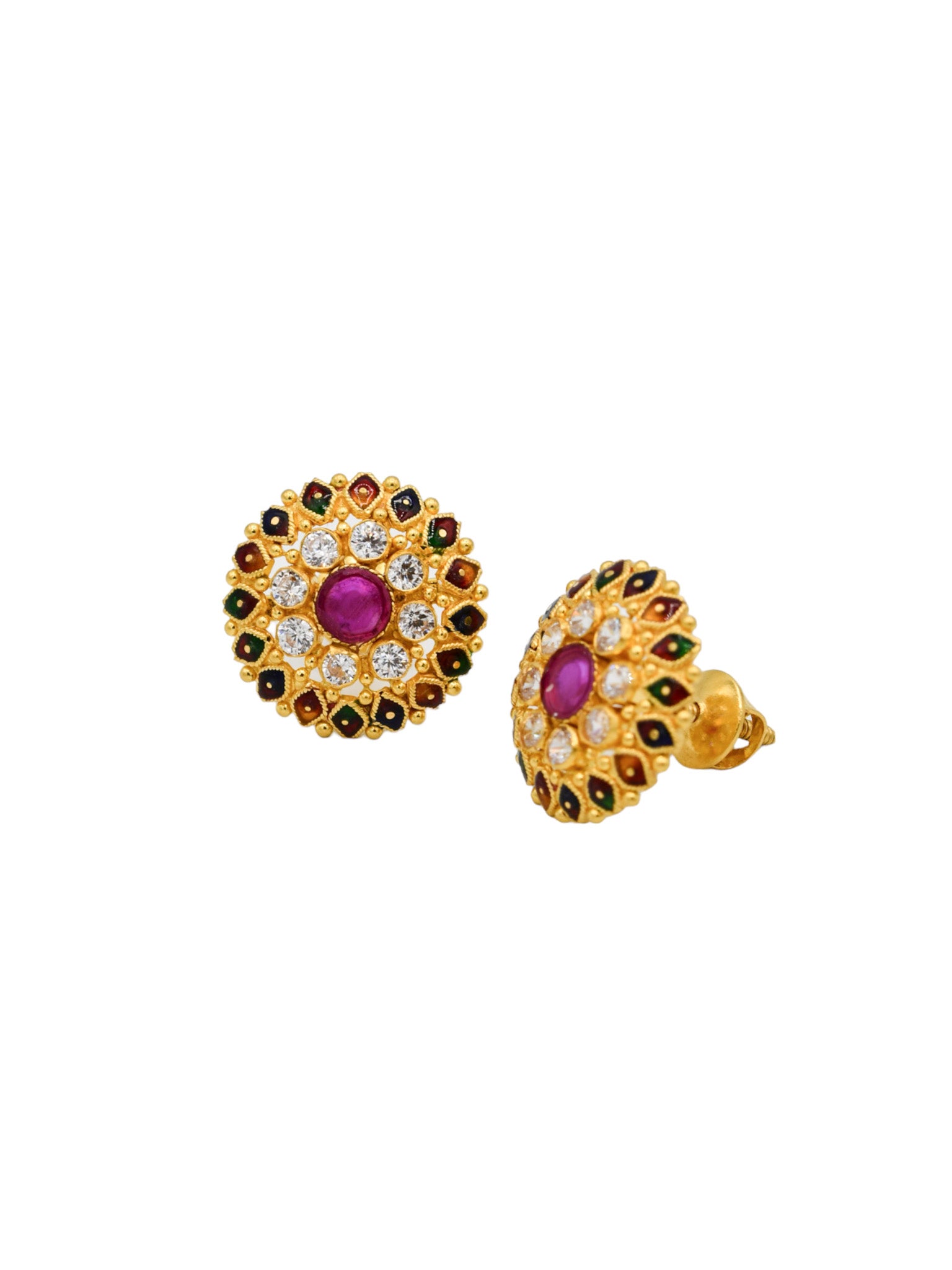 22ct Gold CZ Minakari Stud Earrings