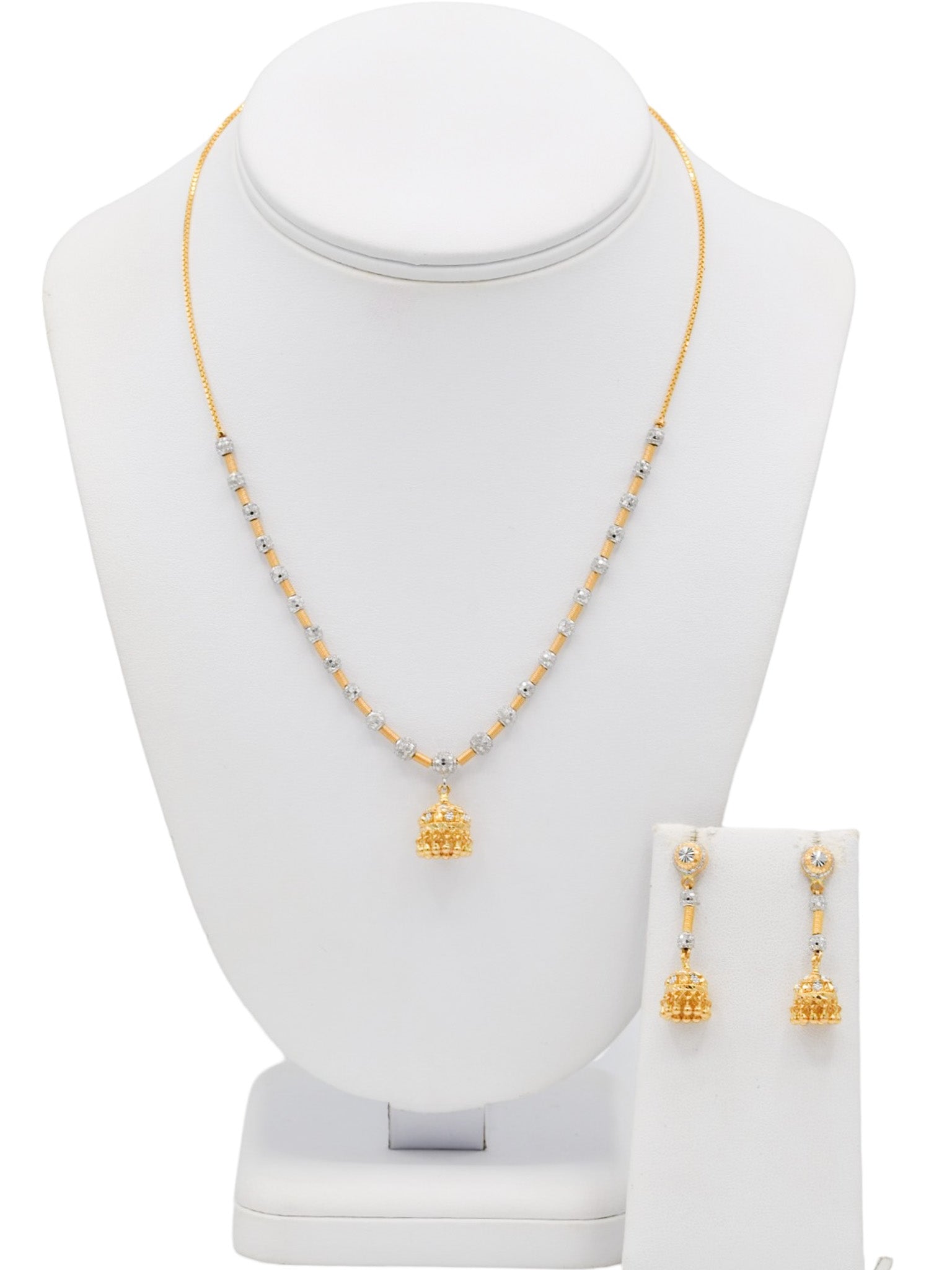 22ct Gold Two Tone Ball Jhumki Necklace Set