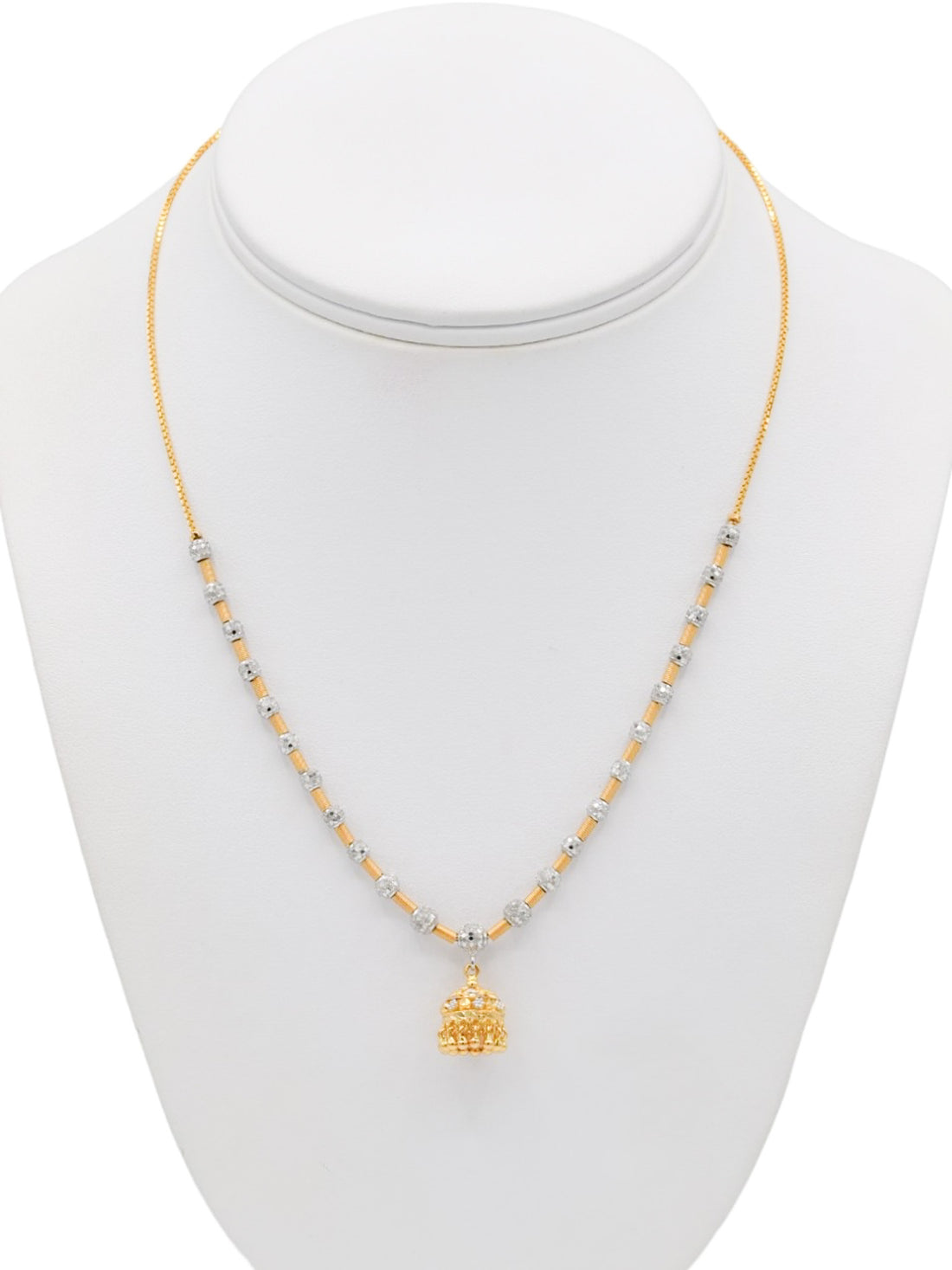 22ct Gold Two Tone Ball Jhumki Necklace Set