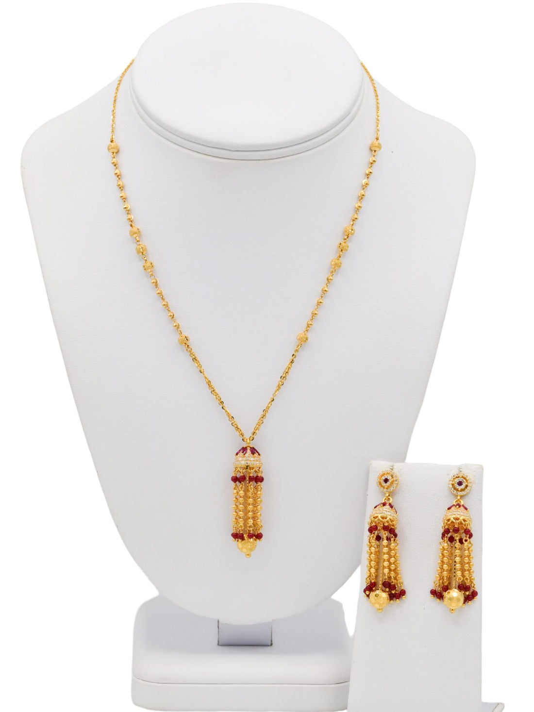 22ct Gold Pink CZ Jhumki Necklace Set