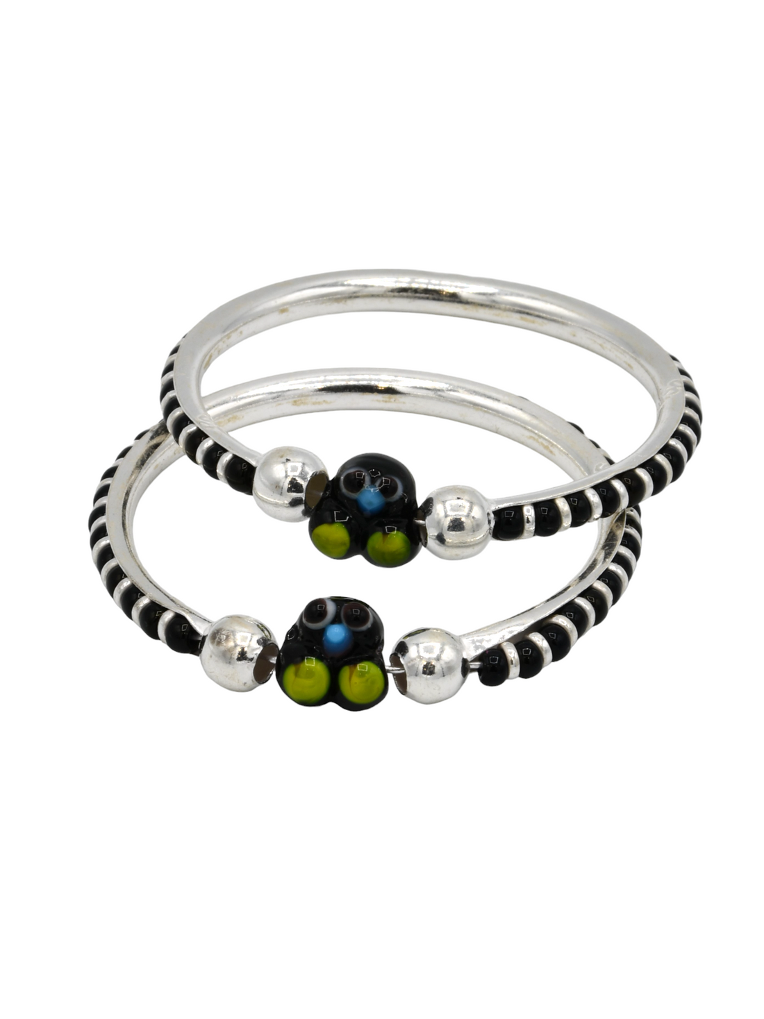 Silver 2 Piece Black Beads Baby Bangle