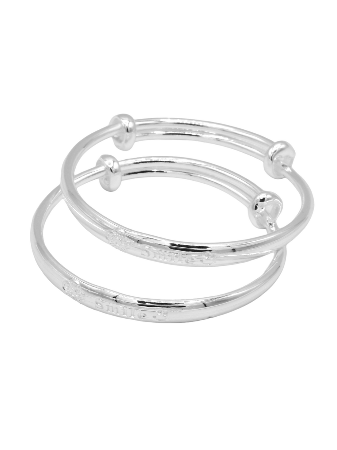 Silver 2 Piece Adjustable Baby Bangle