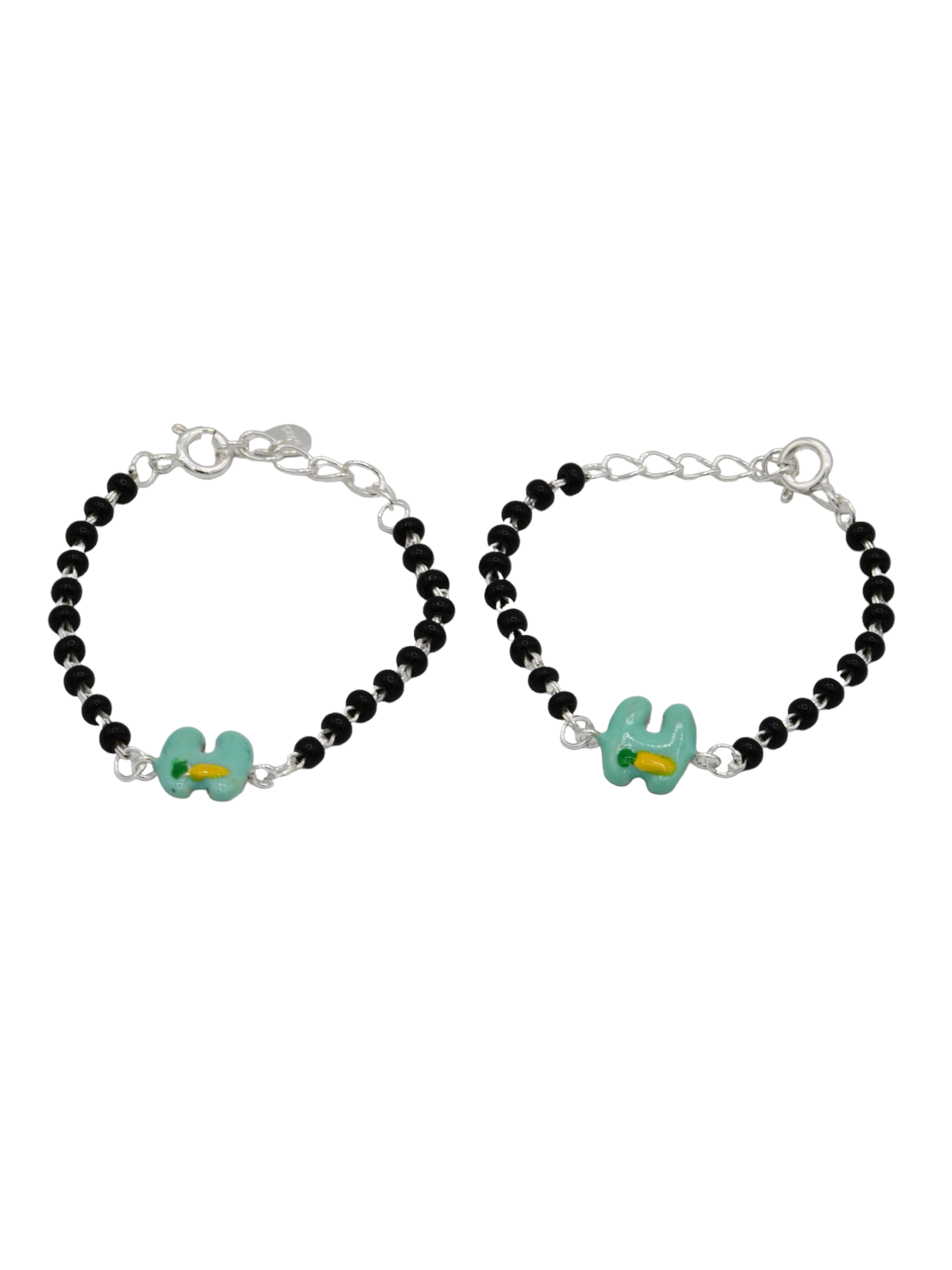 Silver Black Beads 2 Piece Baby Bracelet