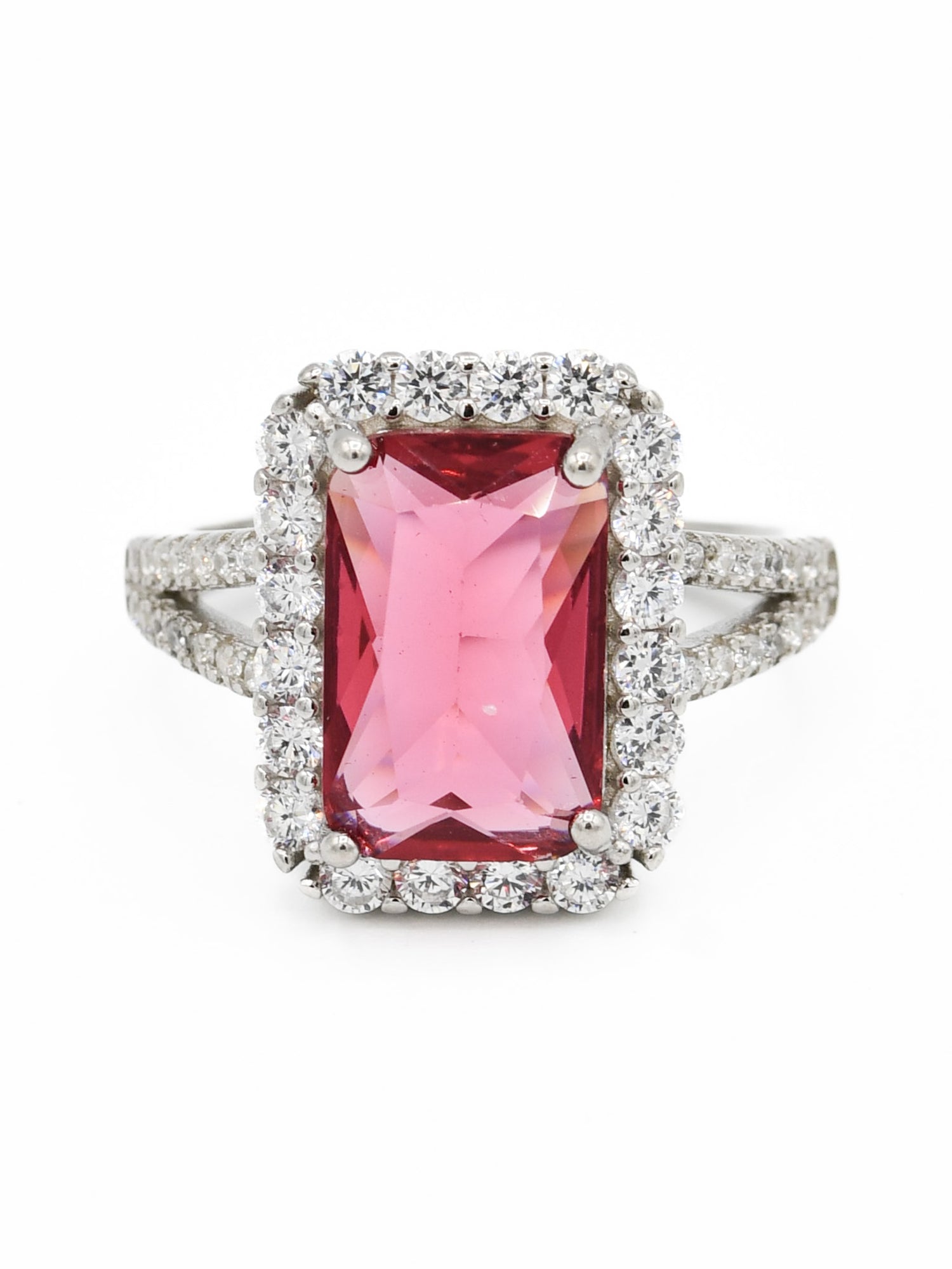 Silver Pink CZ Ladies Ring