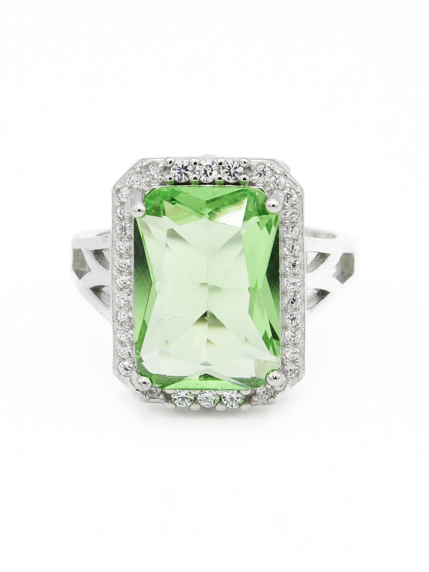 Silver Green CZ Ladies Ring