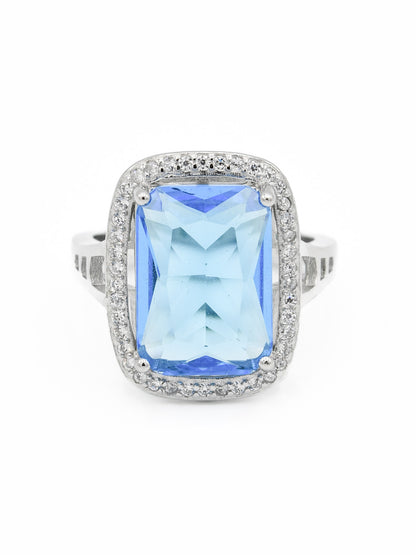 Silver Blue CZ Ladies Ring