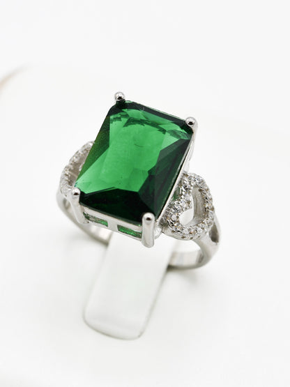 Silver Green CZ Ladies Ring