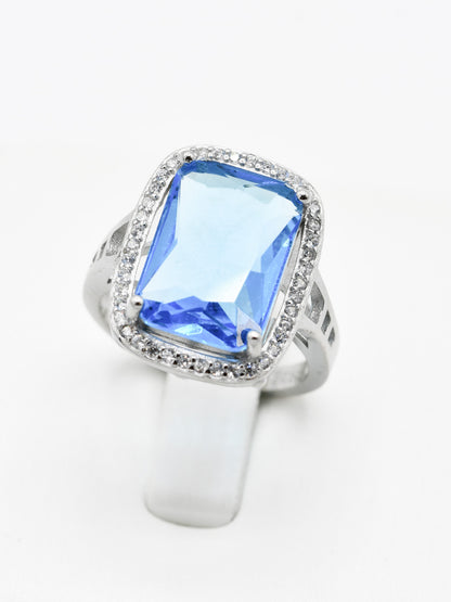 Silver Blue CZ Ladies Ring