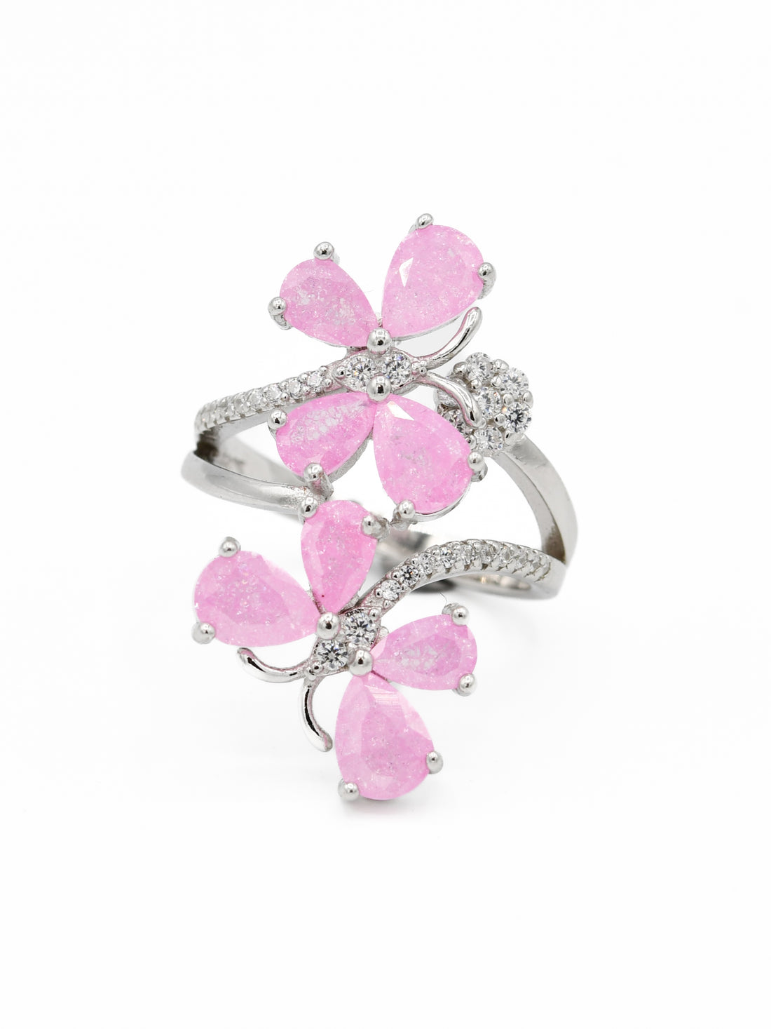 Silver Pink CZ Ladies Ring