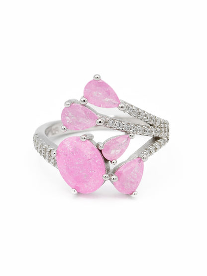 Silver Pink CZ Ladies Ring