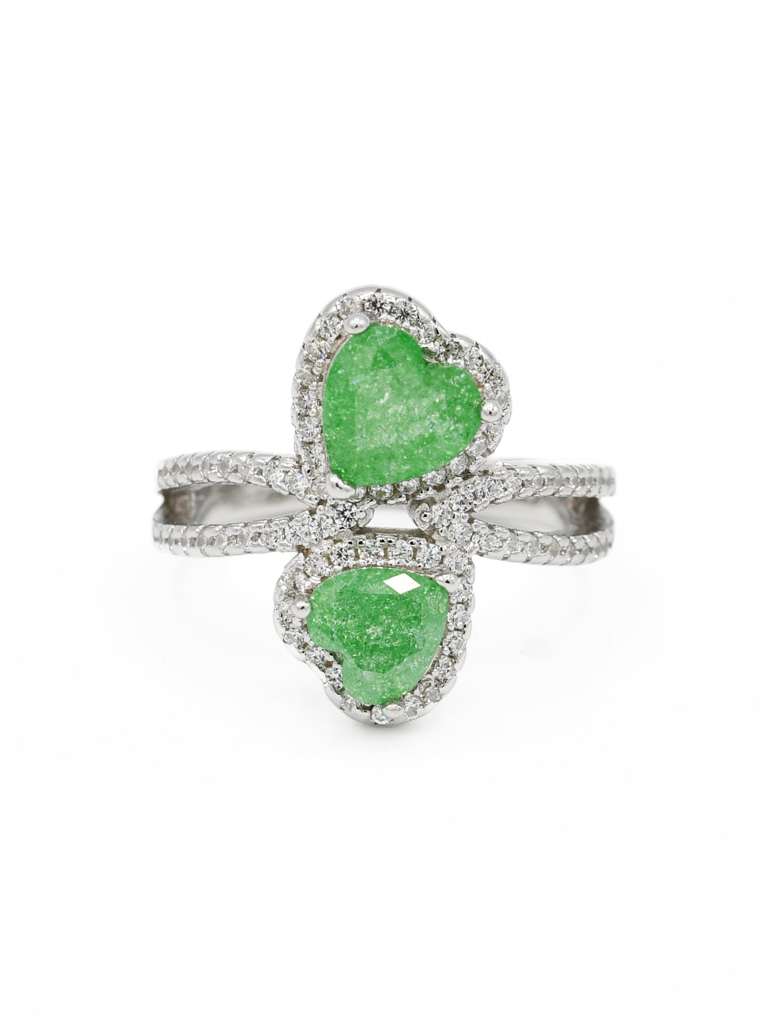 Silver Green CZ Ladies Ring