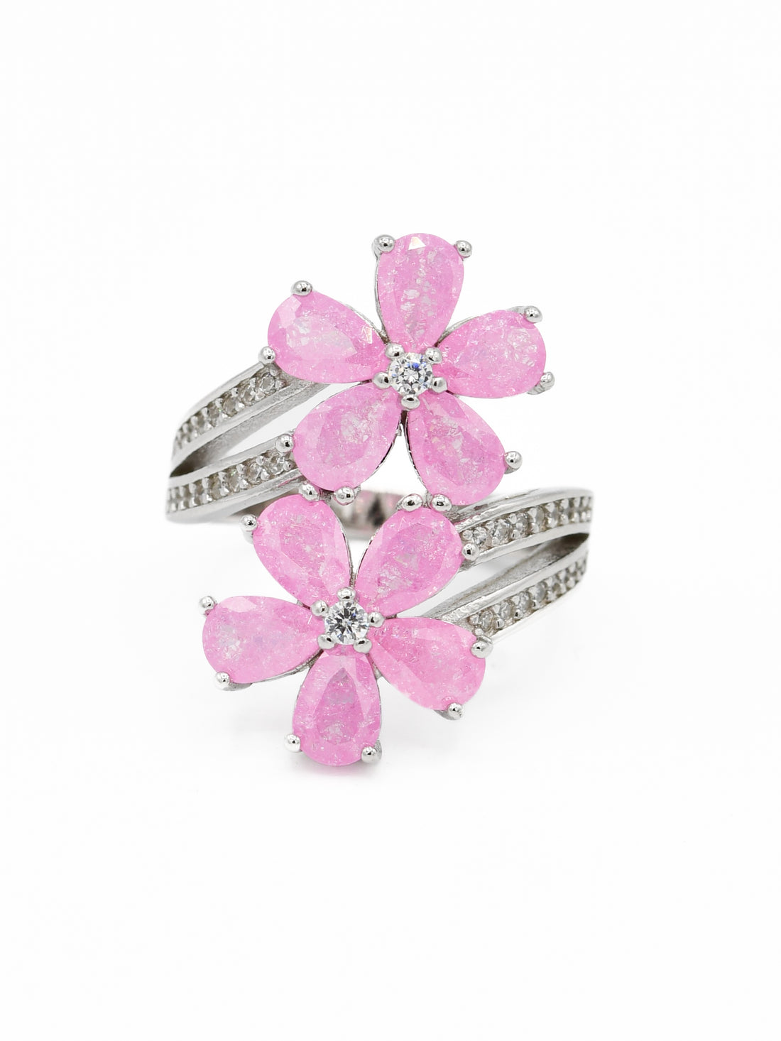 Silver Pink CZ Ladies Ring