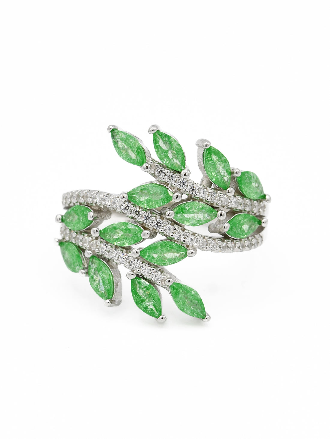 Silver Green CZ Ladies Ring