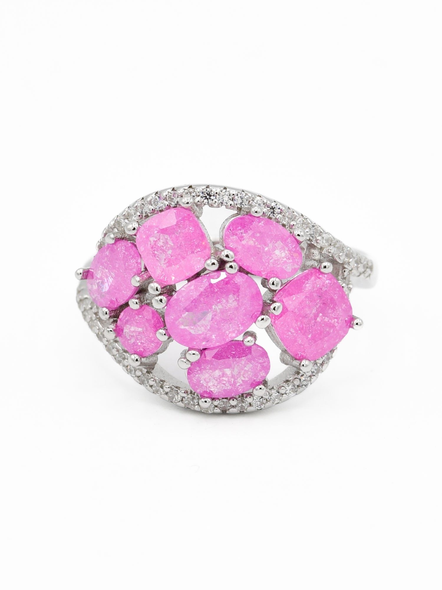 Silver Pink CZ Ladies Ring