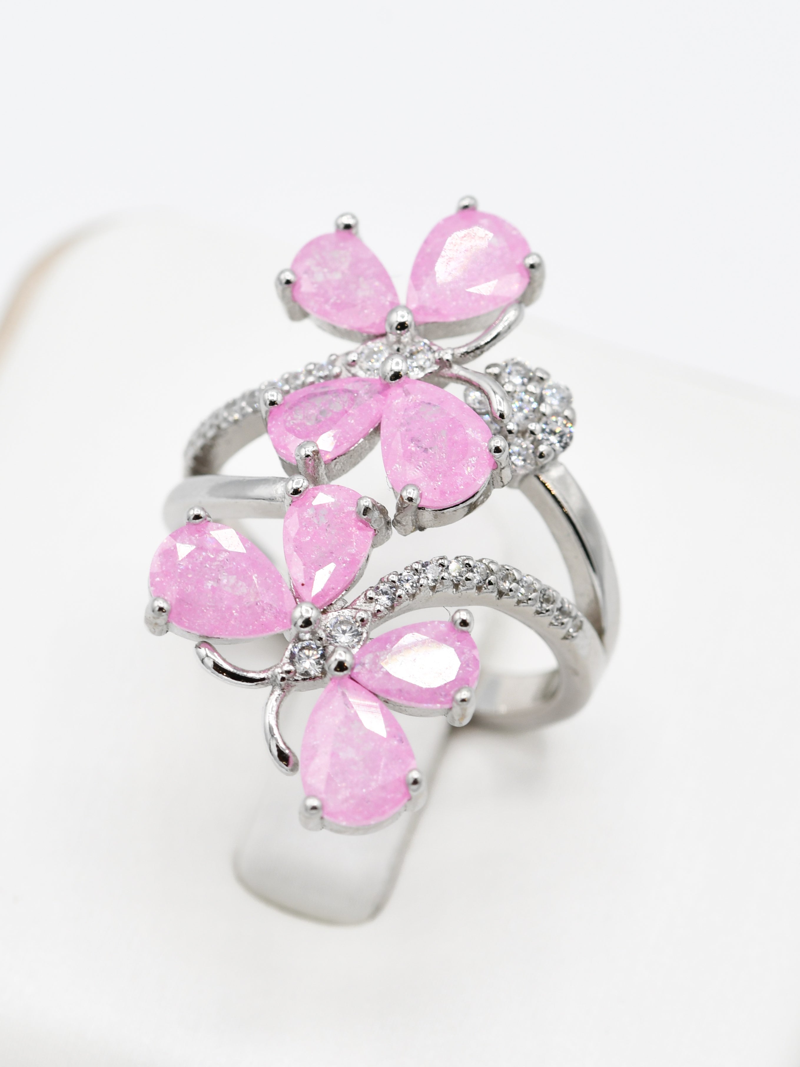 Silver Pink CZ Ladies Ring