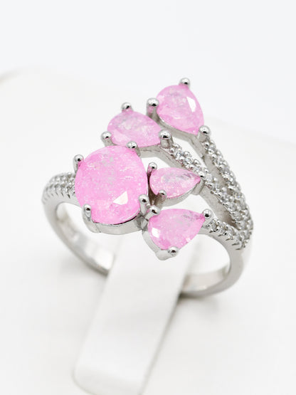 Silver Pink CZ Ladies Ring