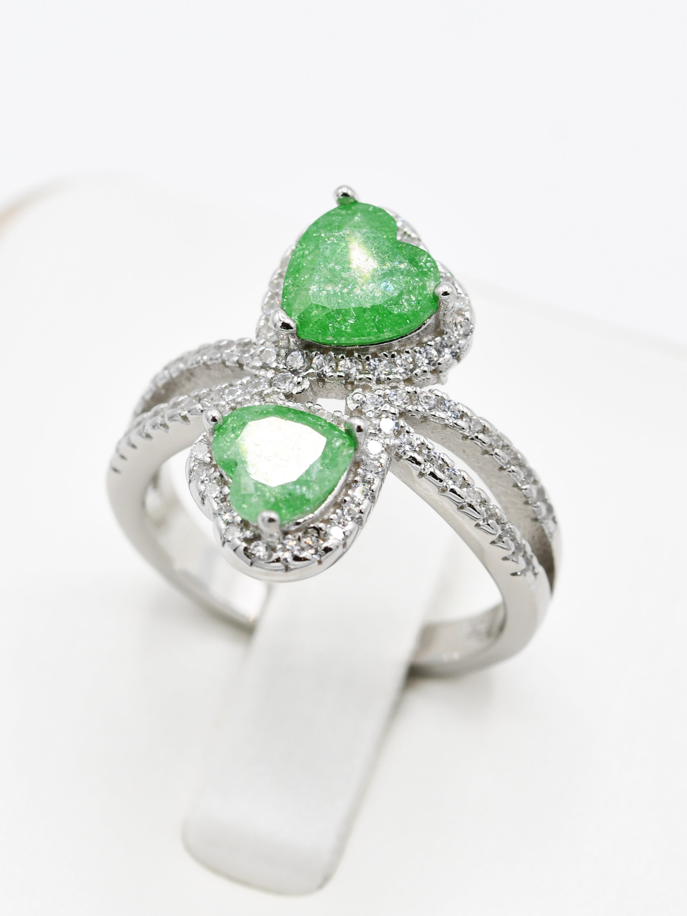 Silver Green CZ Ladies Ring