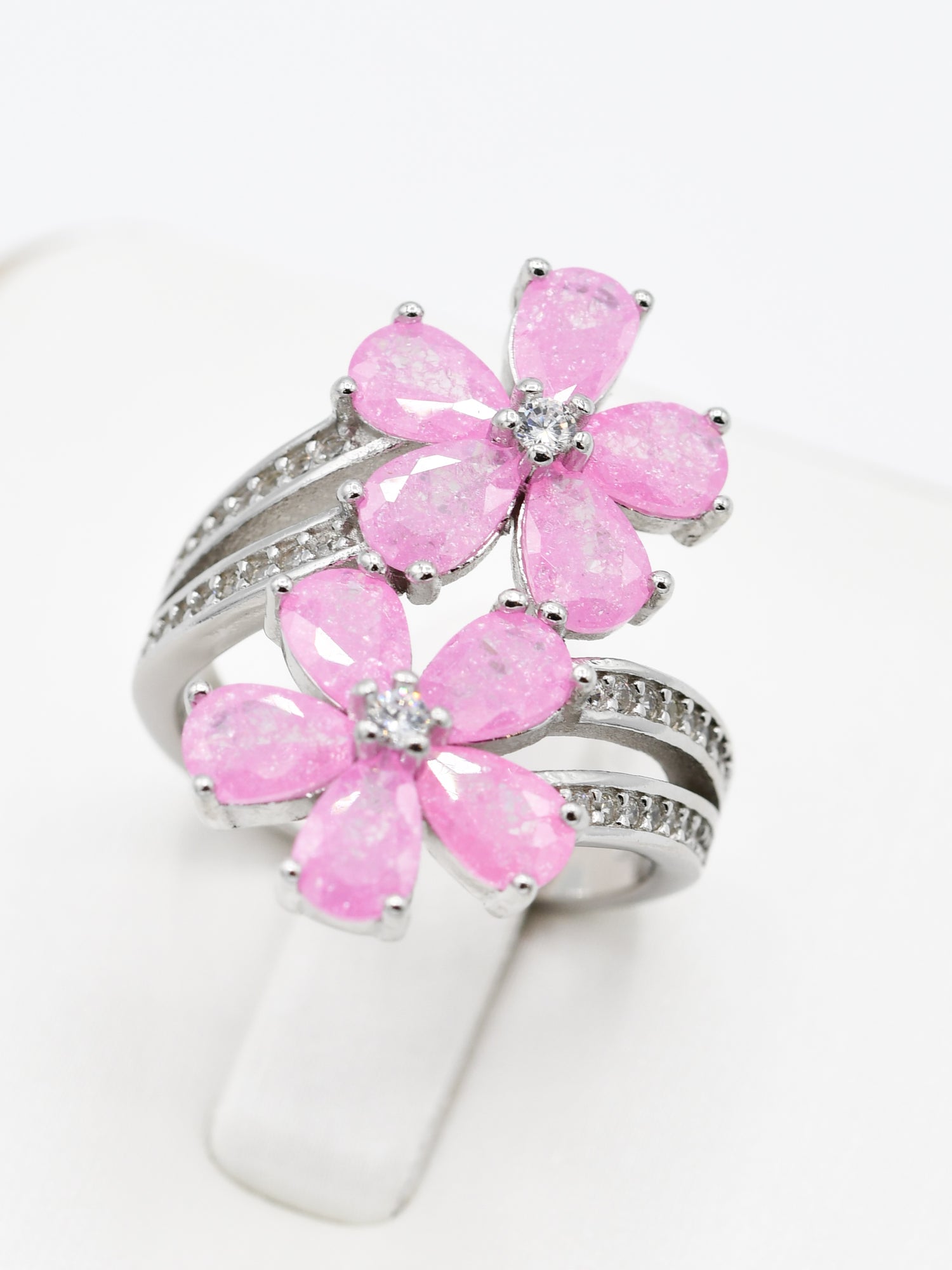 Silver Pink CZ Ladies Ring