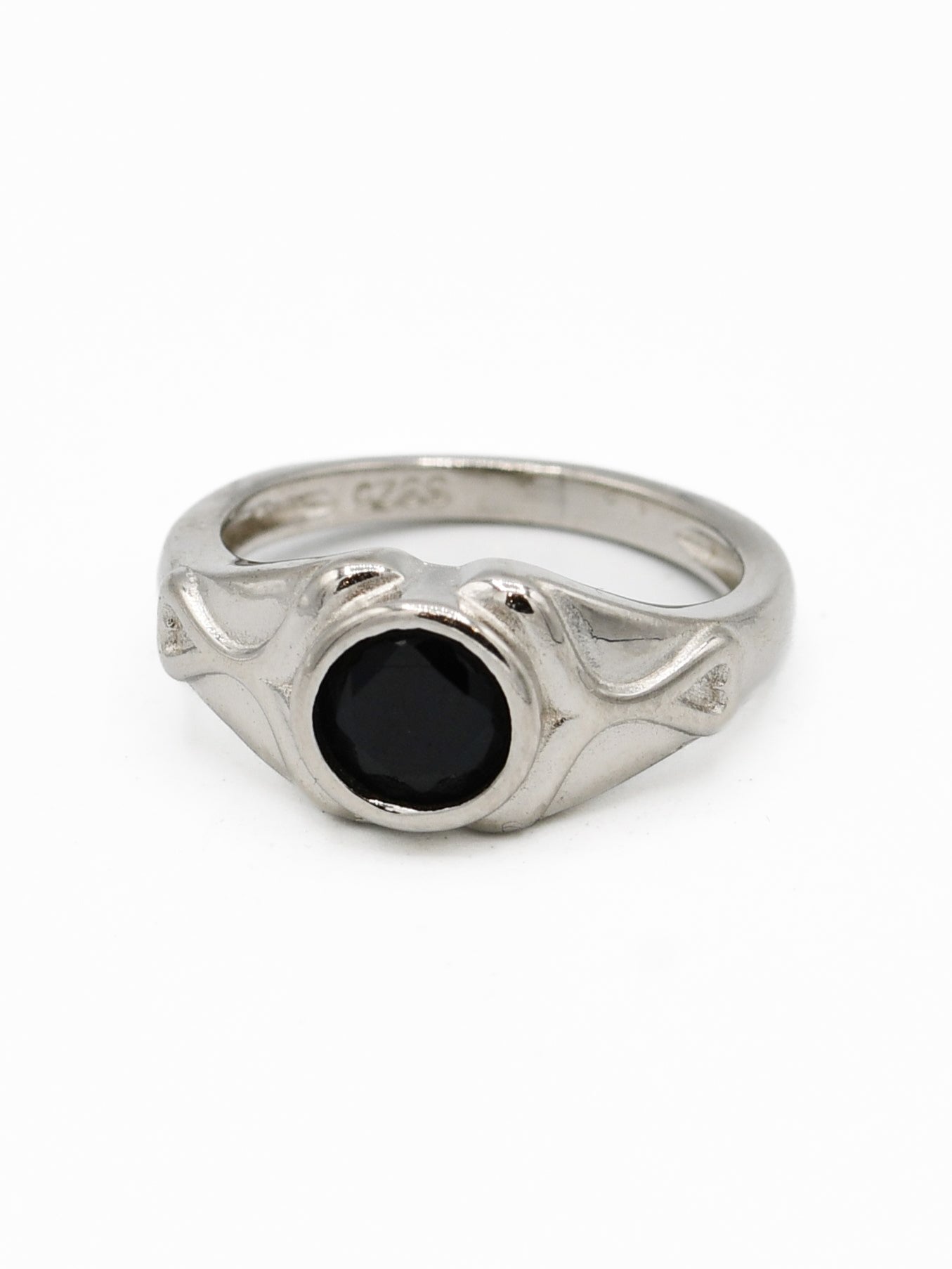 Silver Black Stone Baby Ring