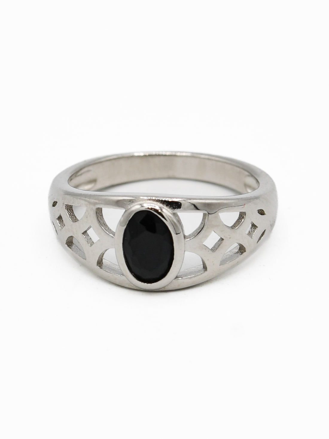 Silver Black Stone Baby Ring