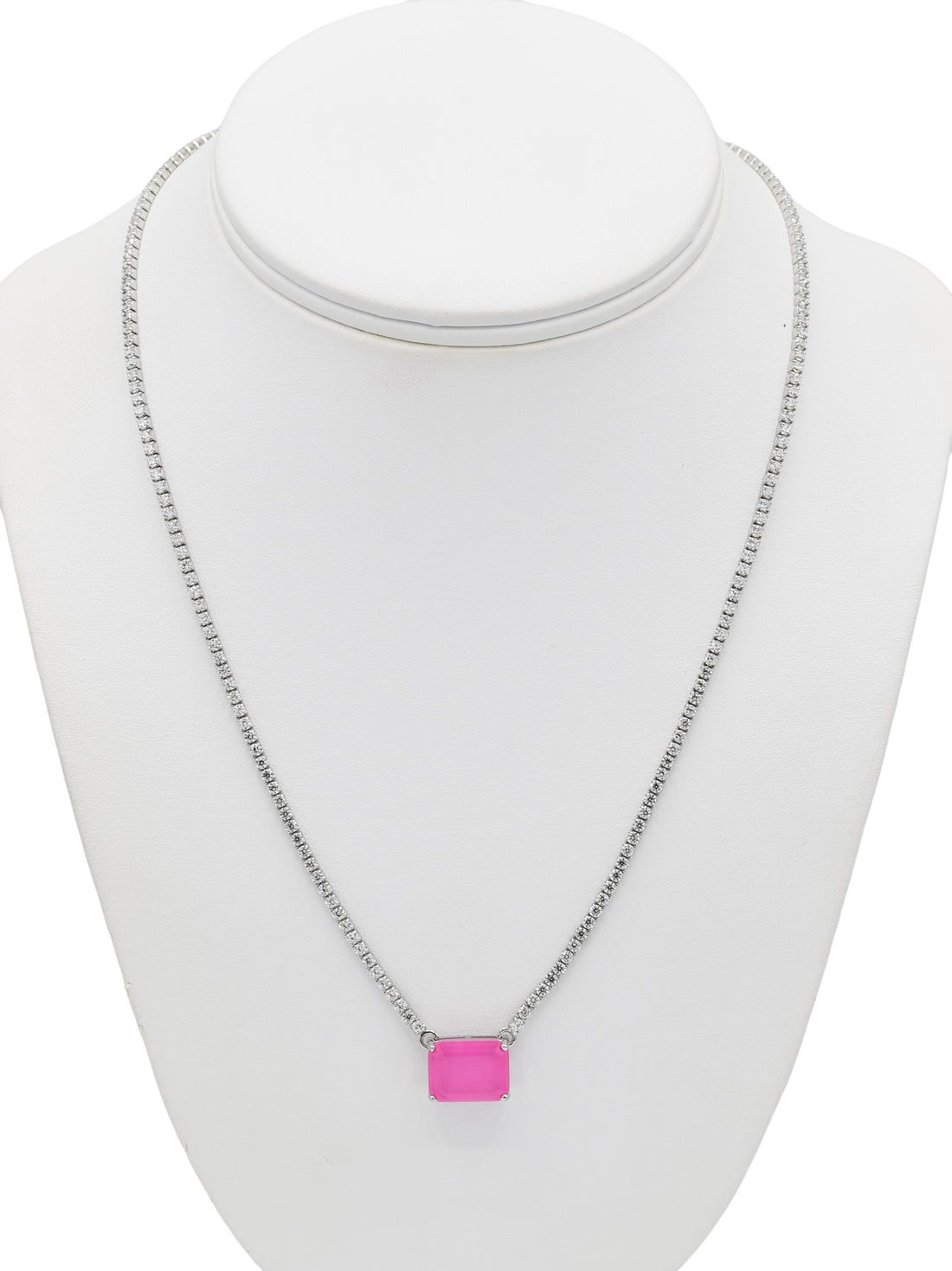 Silver Pink Stone CZ Fancy Chain