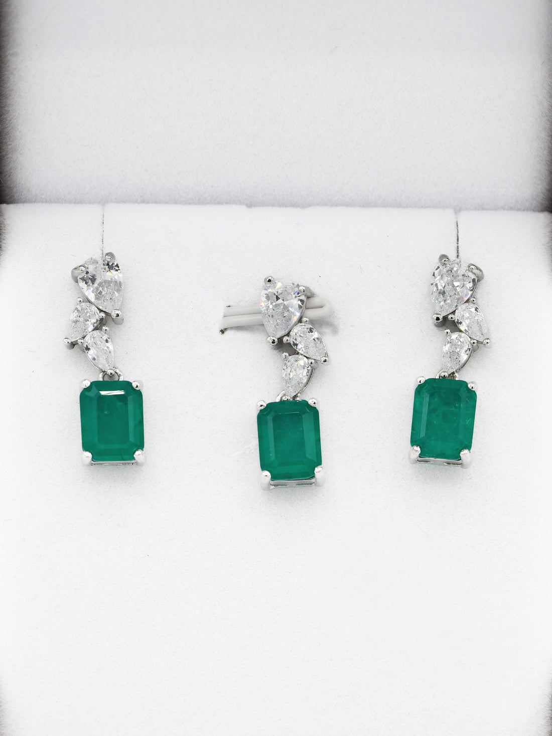 Silver Green Stone CZ Pendant Set