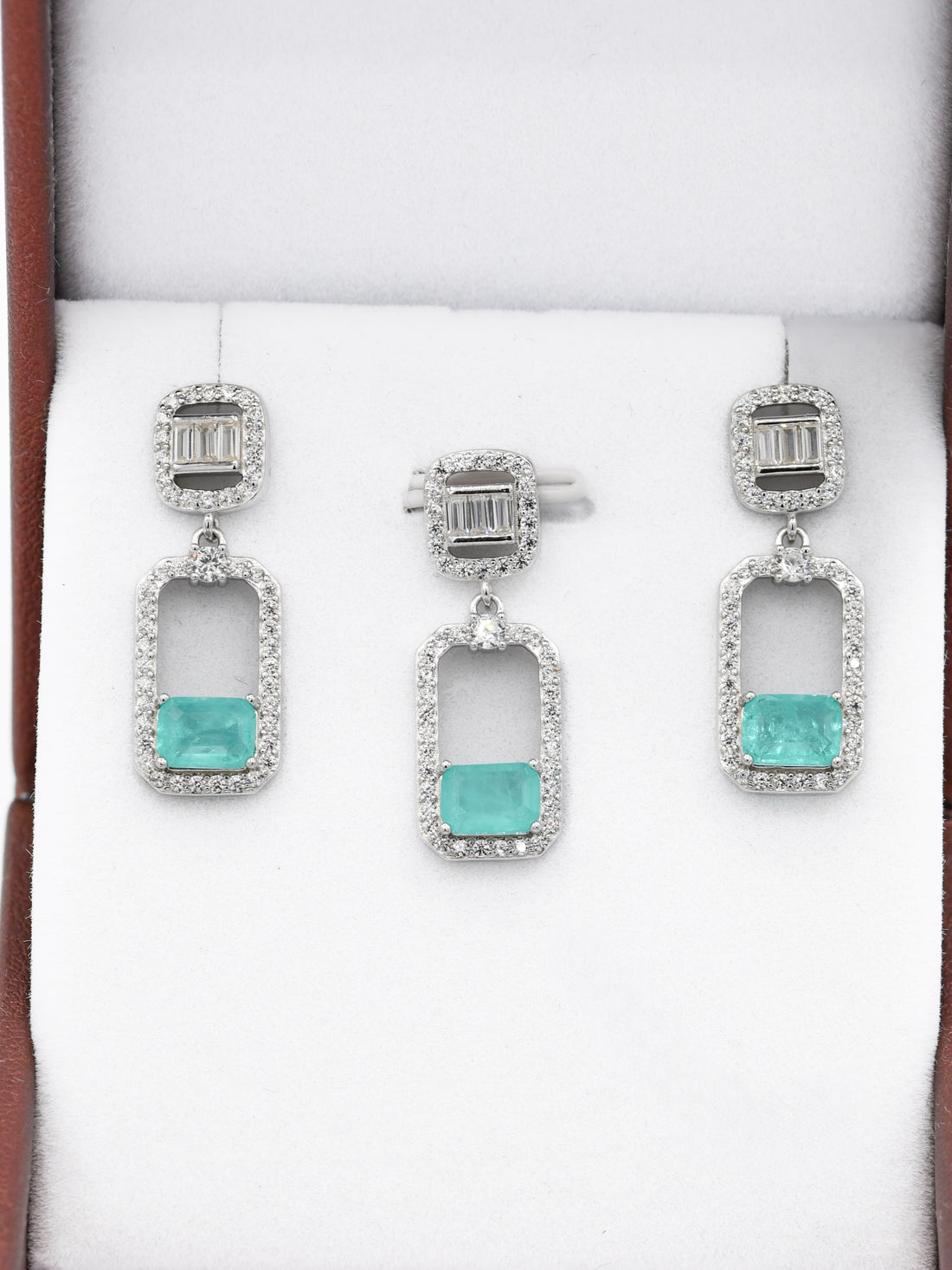 Silver Green Stone CZ Pendant Set