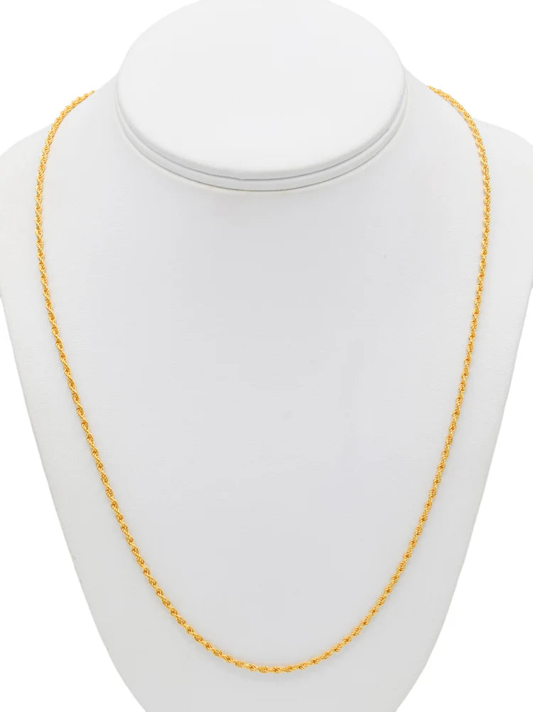 22ct Gold Hollow Rope Chain - 55 cm