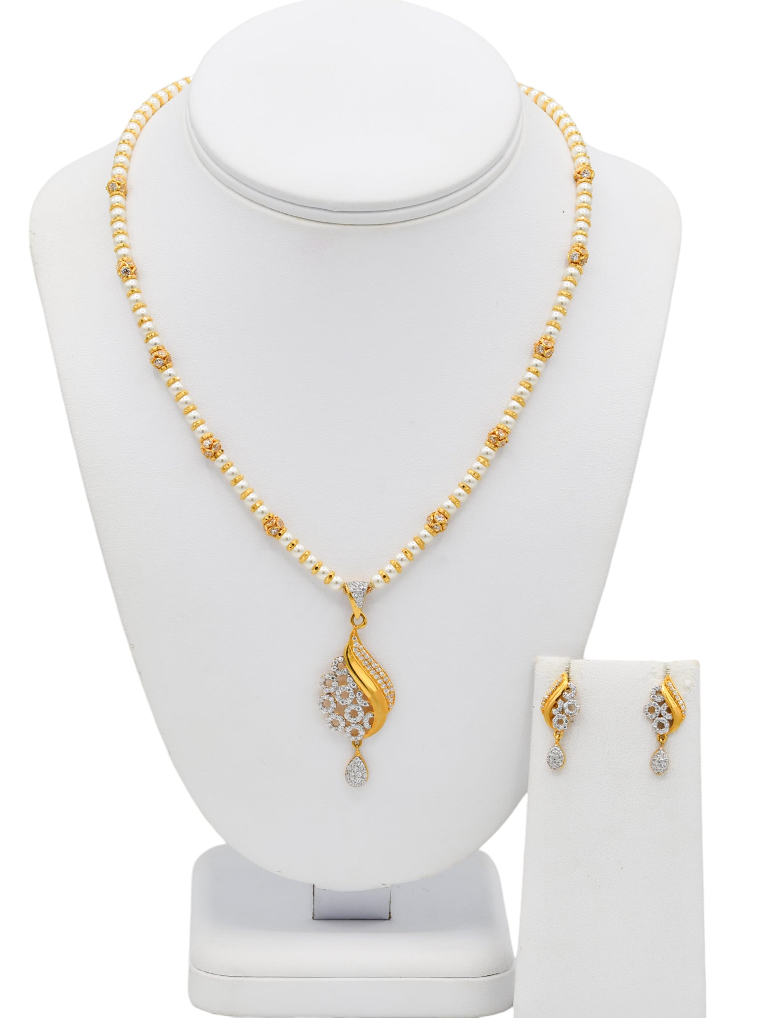 22ct Gold Pearl CZ Necklace Set