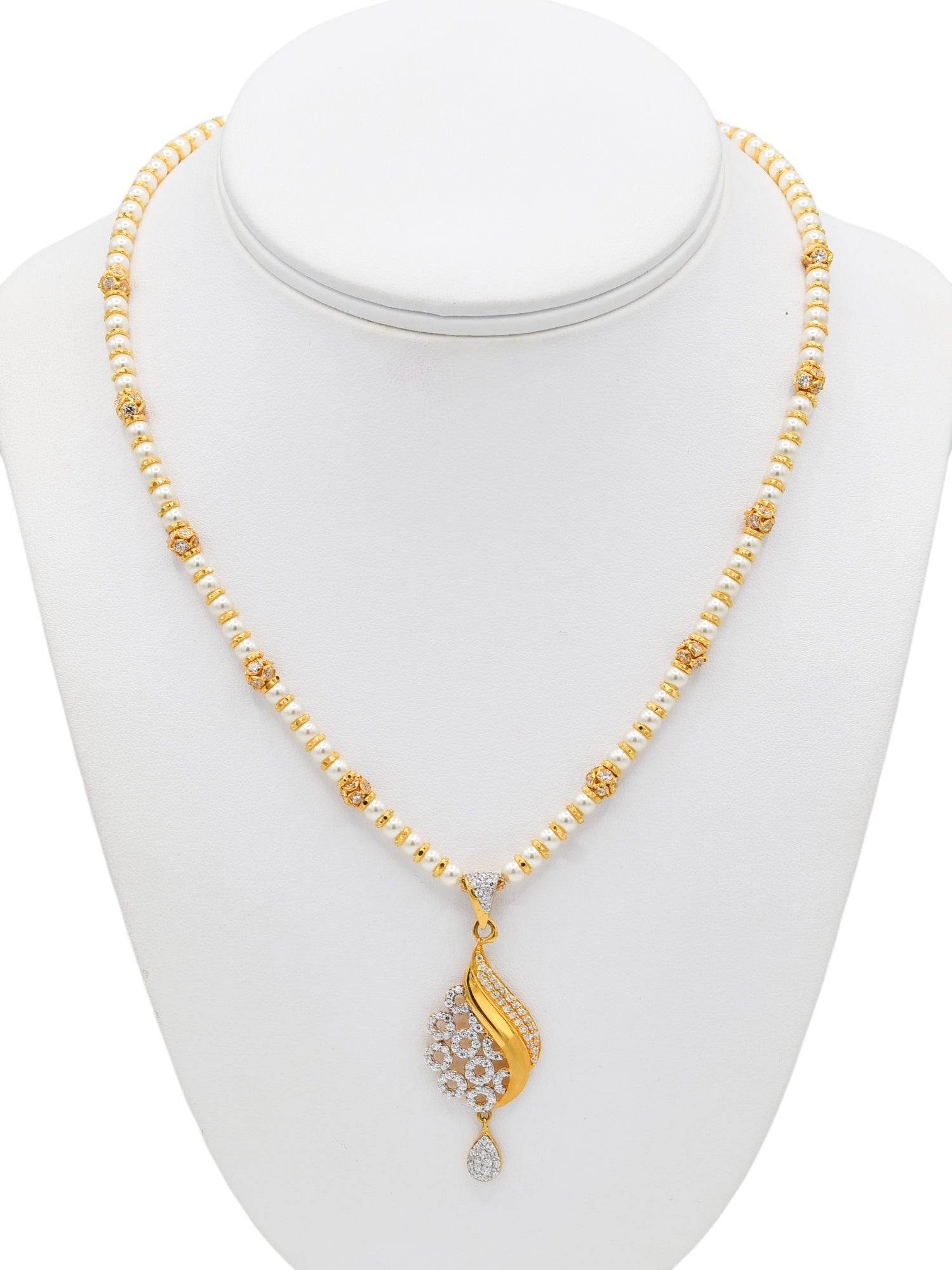 22ct Gold Pearl CZ Necklace Set