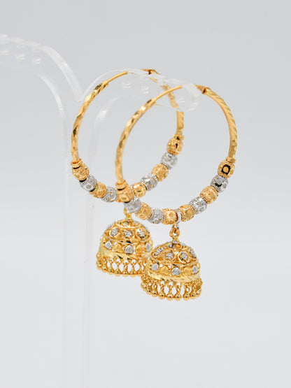 22ct Gold Two Tone Ball Jhumki Bali