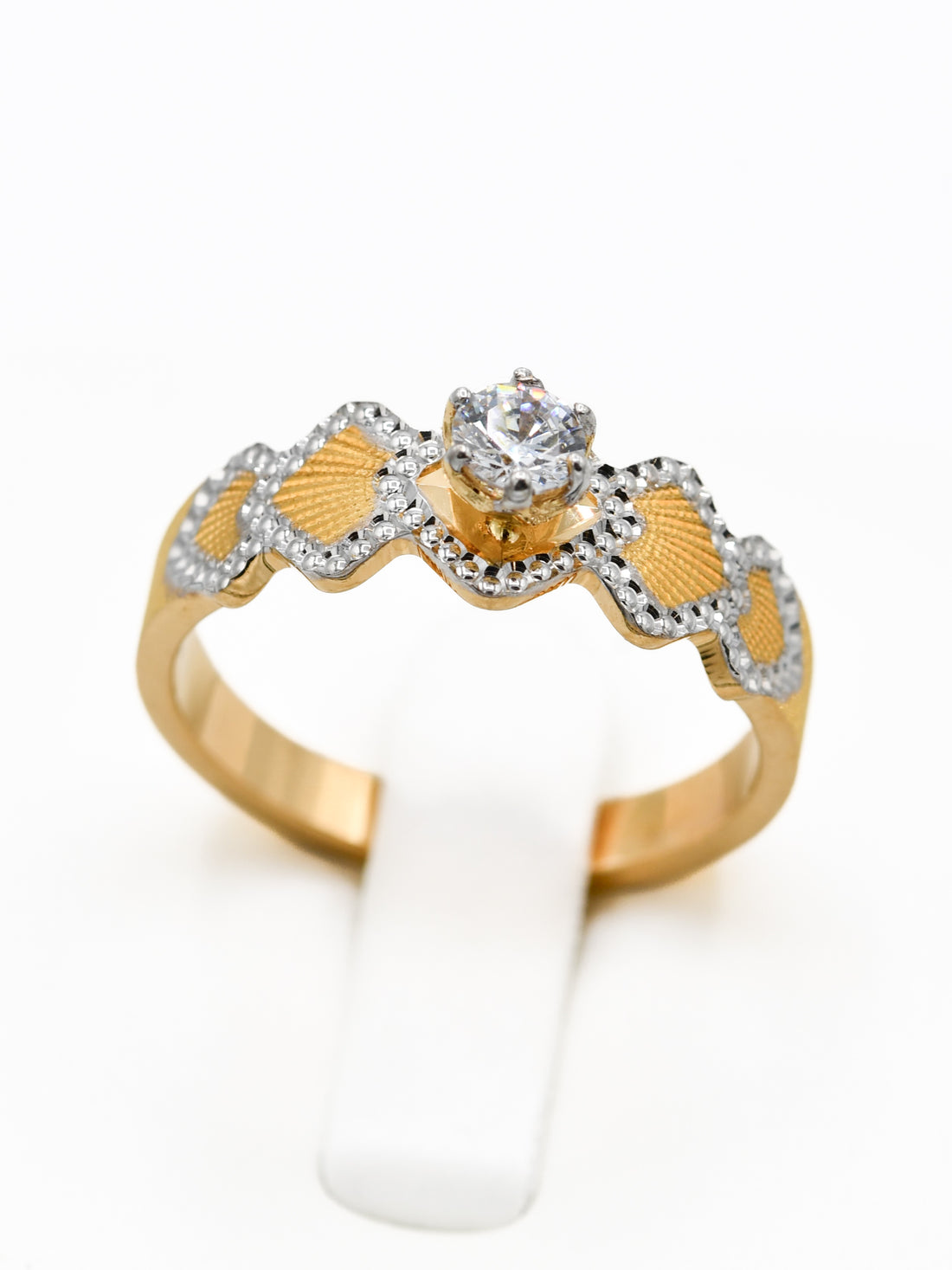 22ct Gold CZ Two Tone Ladies Ring