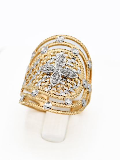 22ct Gold CZ Two Tone Ladies Ring