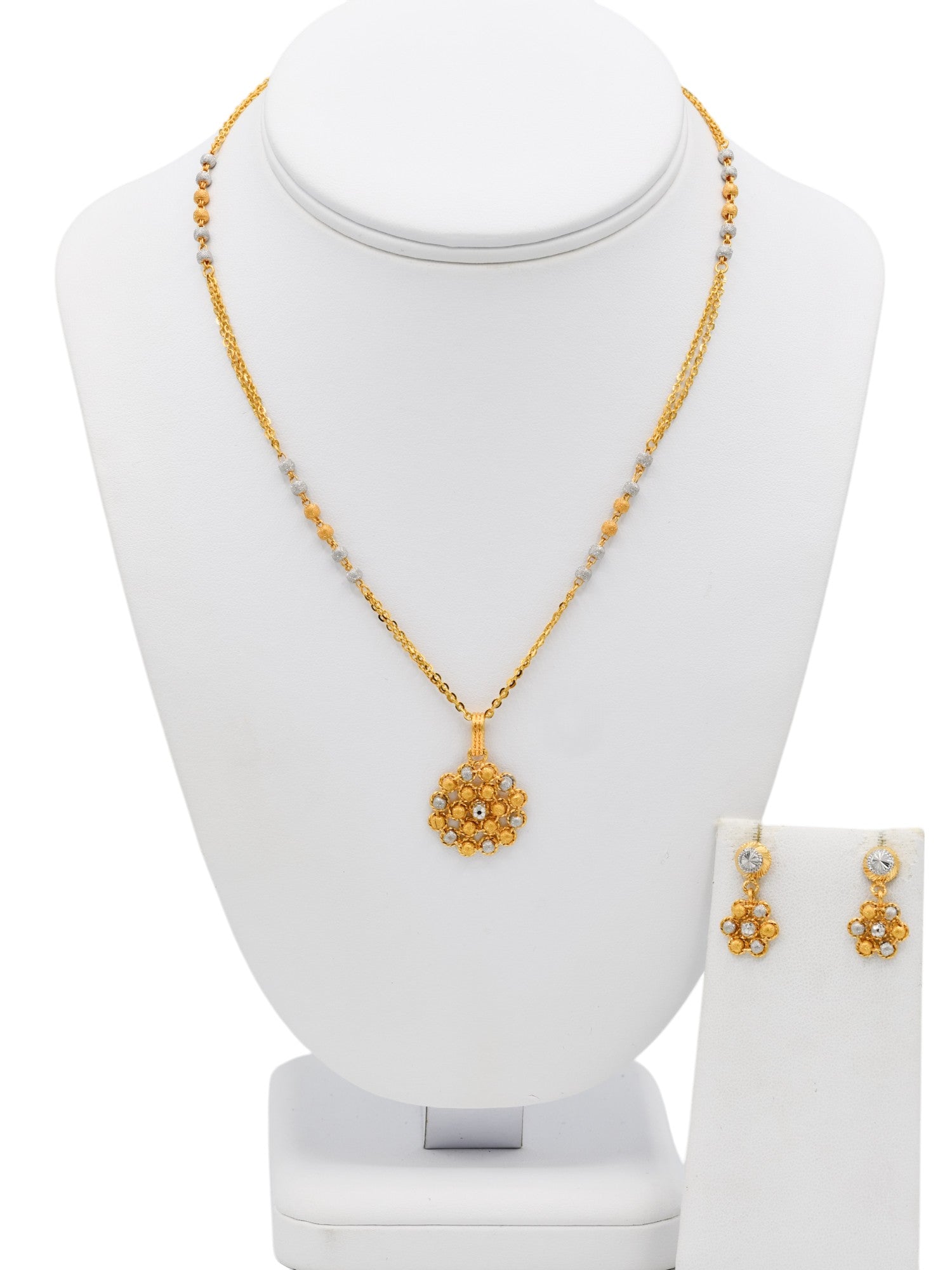 22ct Gold Two Tone Ball Necklace Set