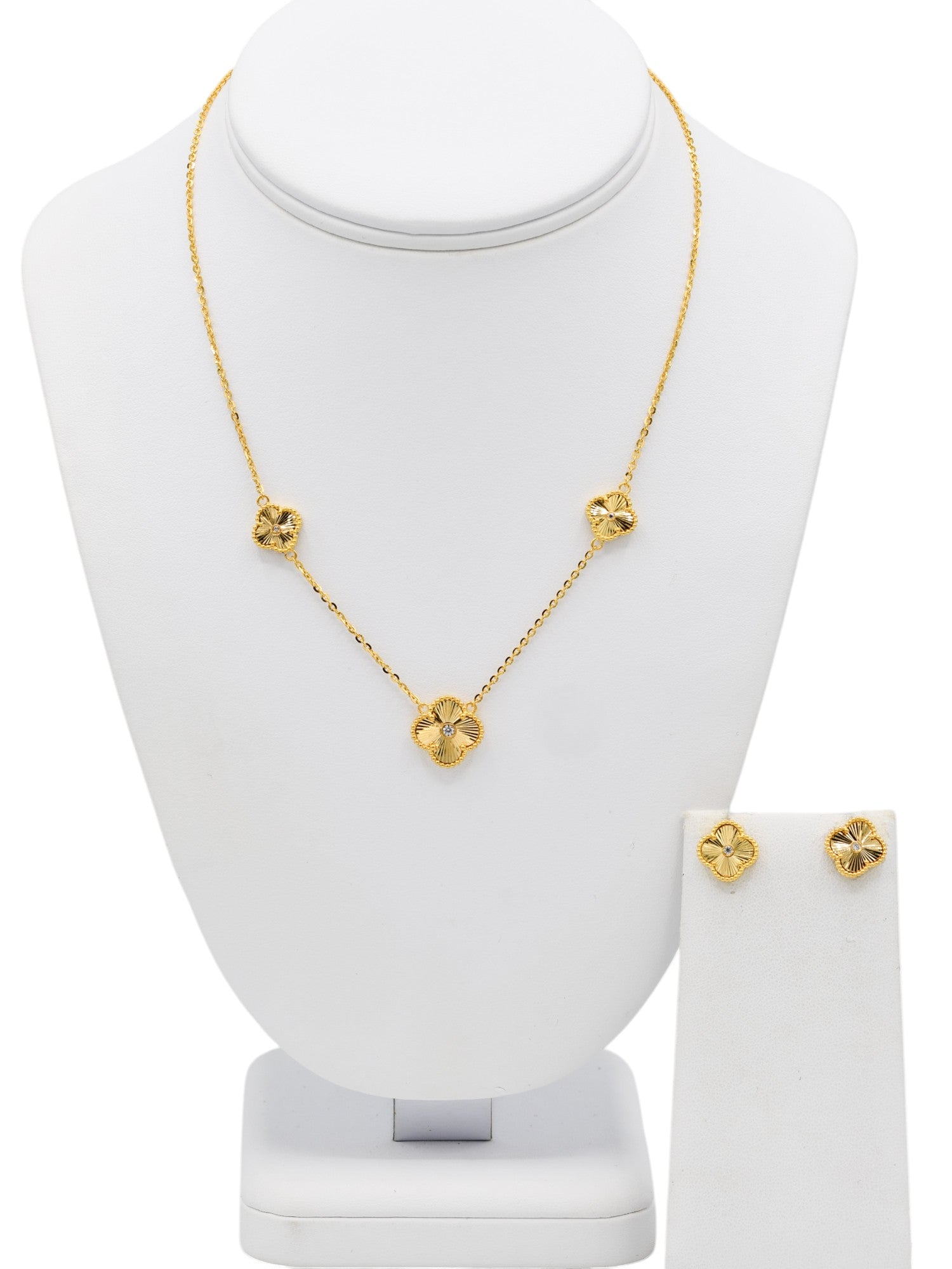 22ct Gold CZ Flower Necklace Set