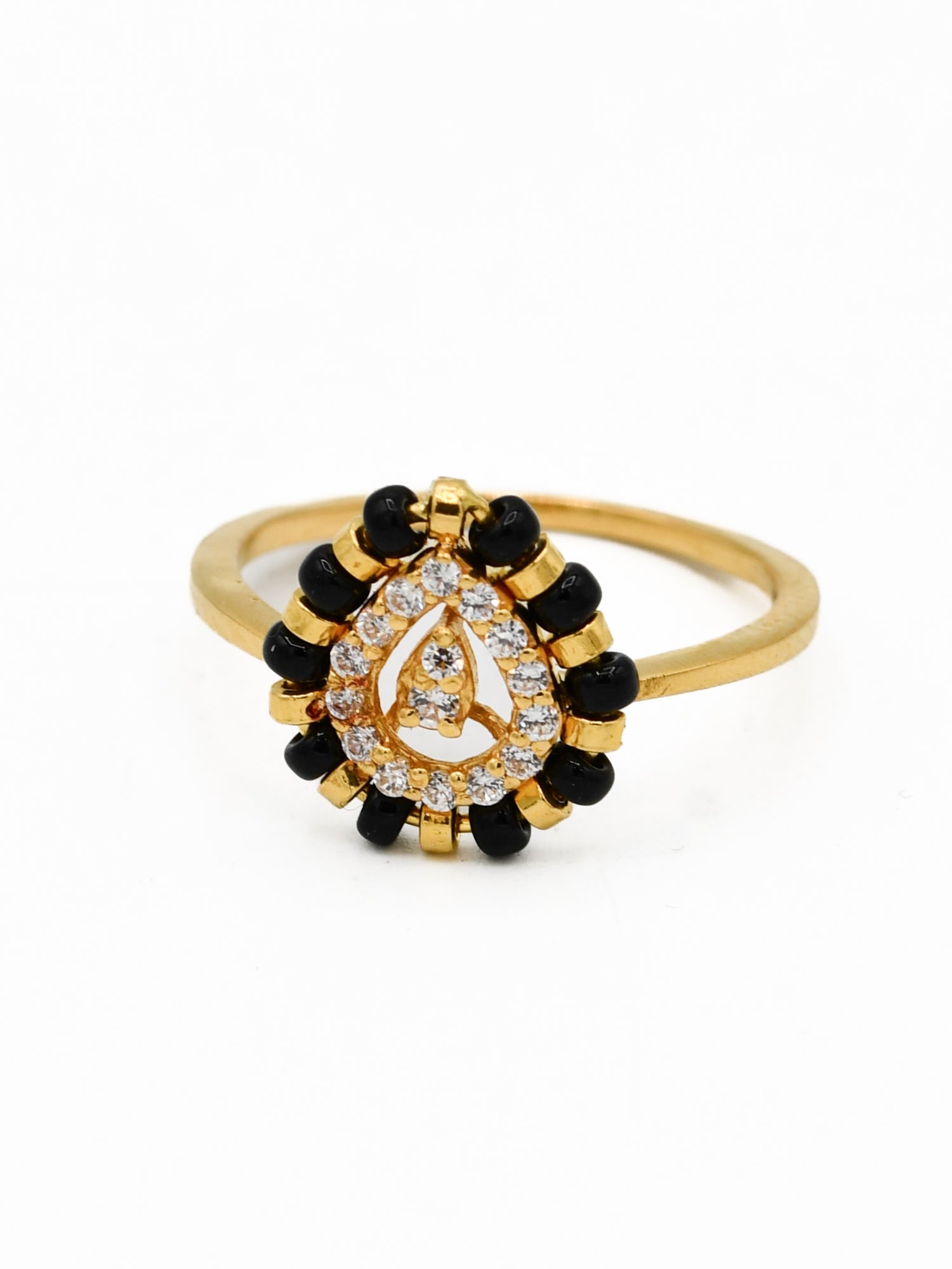 22ct Gold CZ Black Beads Ladies Ring