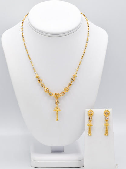 22ct Gold Two Tone Ball Necklace Set - Roop Darshan