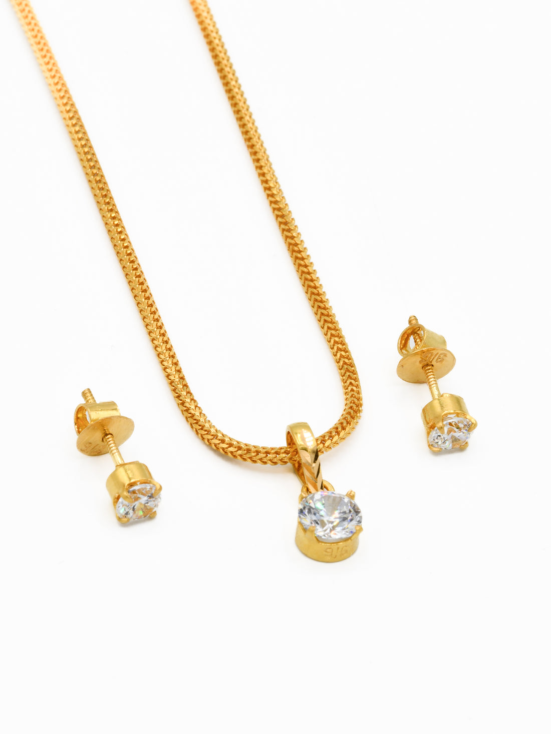 22ct Gold Round CZ Pendant Set