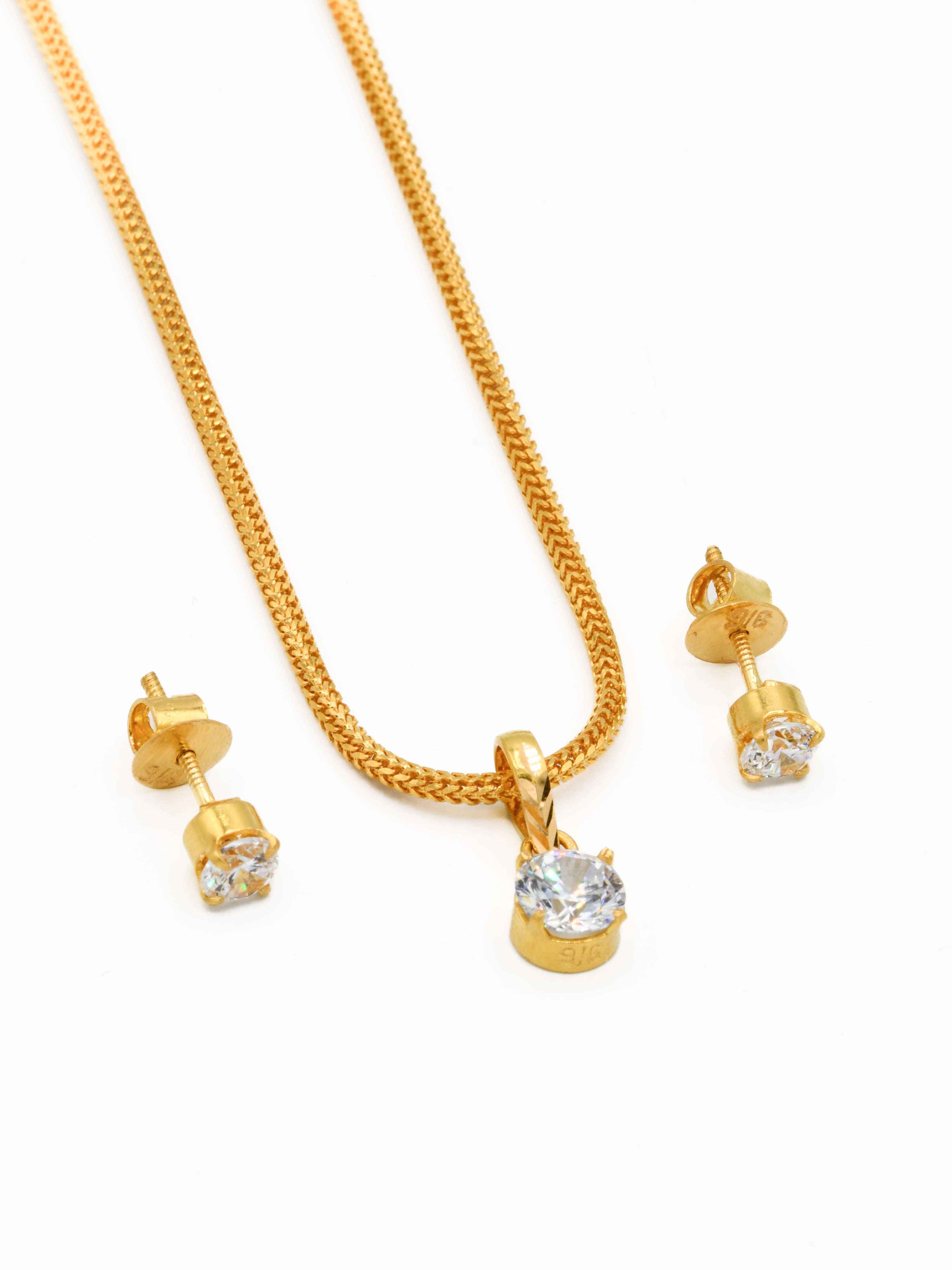 22ct Gold Round CZ Pendant Set