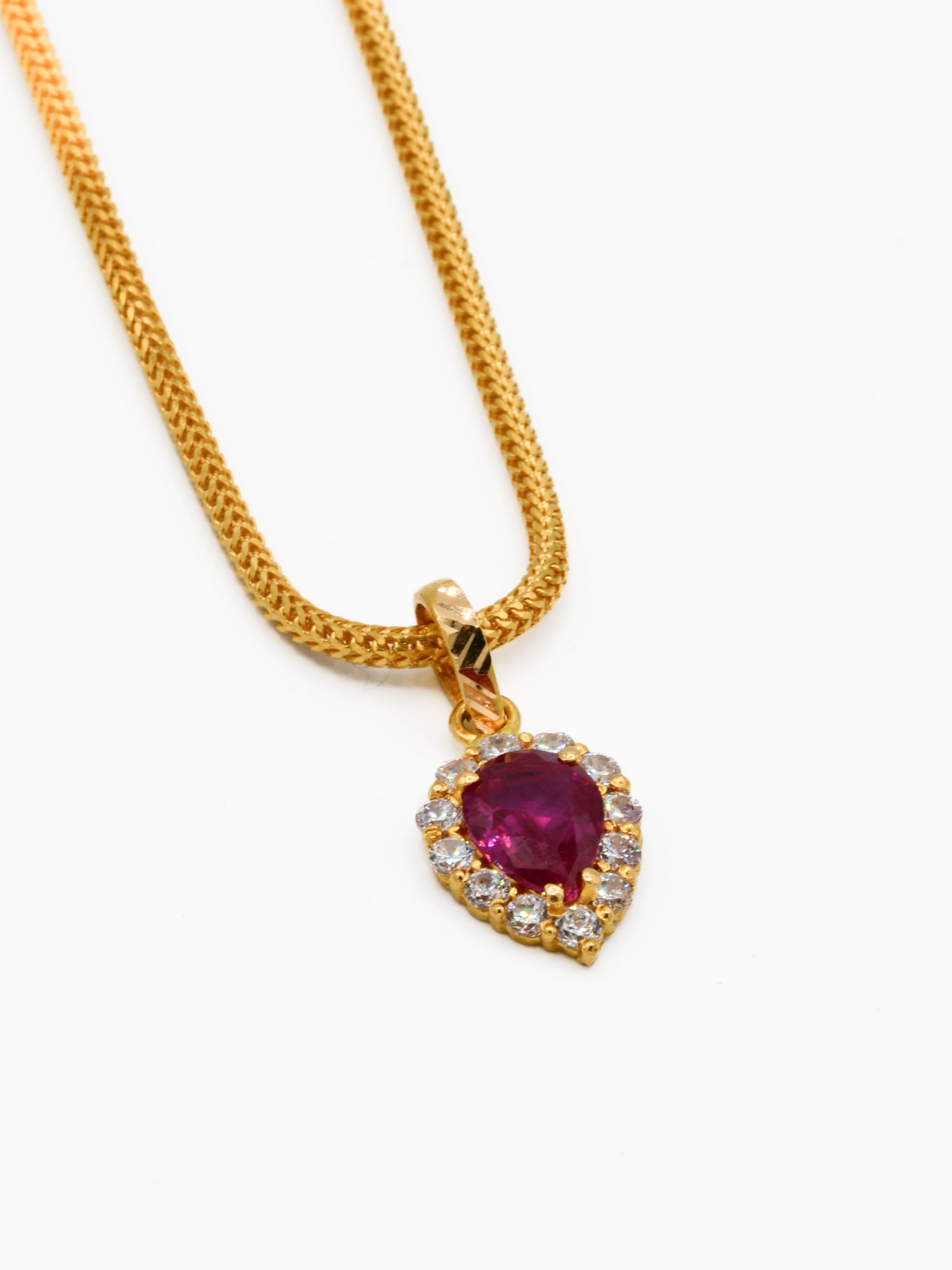 22ct Gold CZ Pink Pendant Set