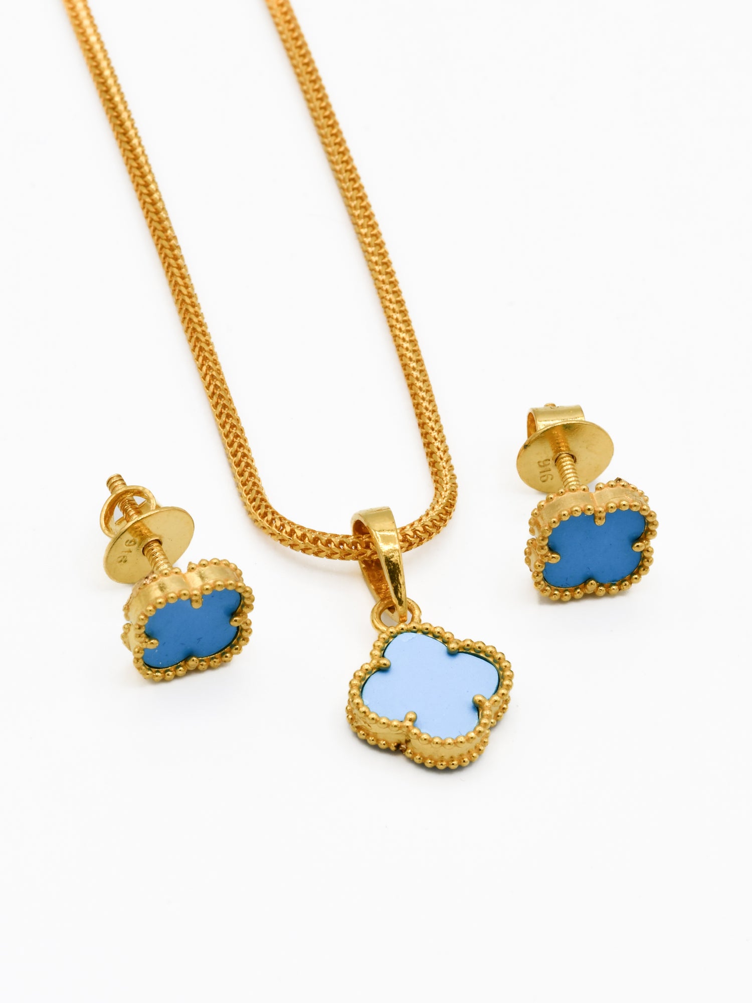 22ct Gold Blue Flower Pendant Set