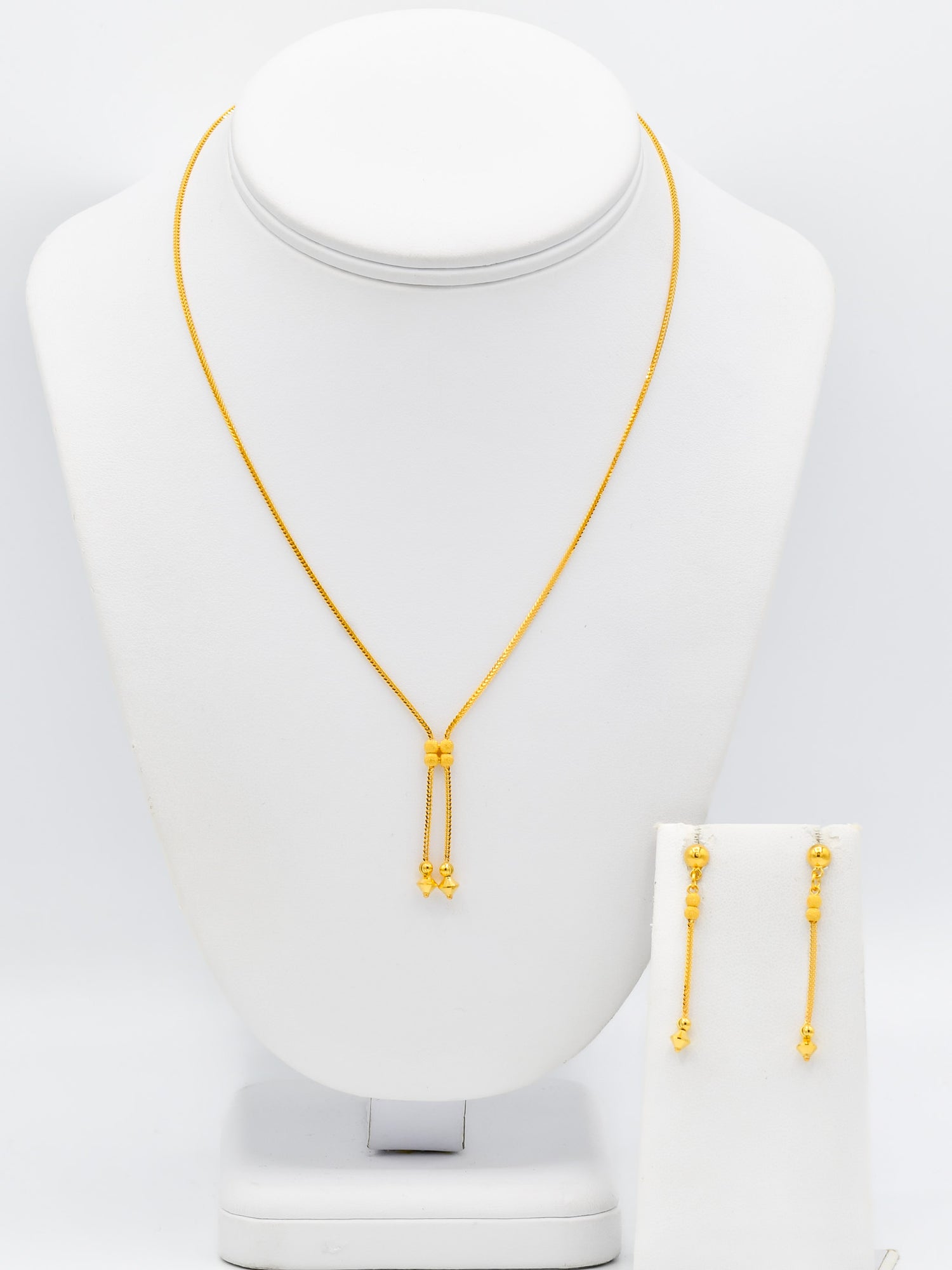 22ct Gold Ball Drop Necklace Set - Roop Darshan