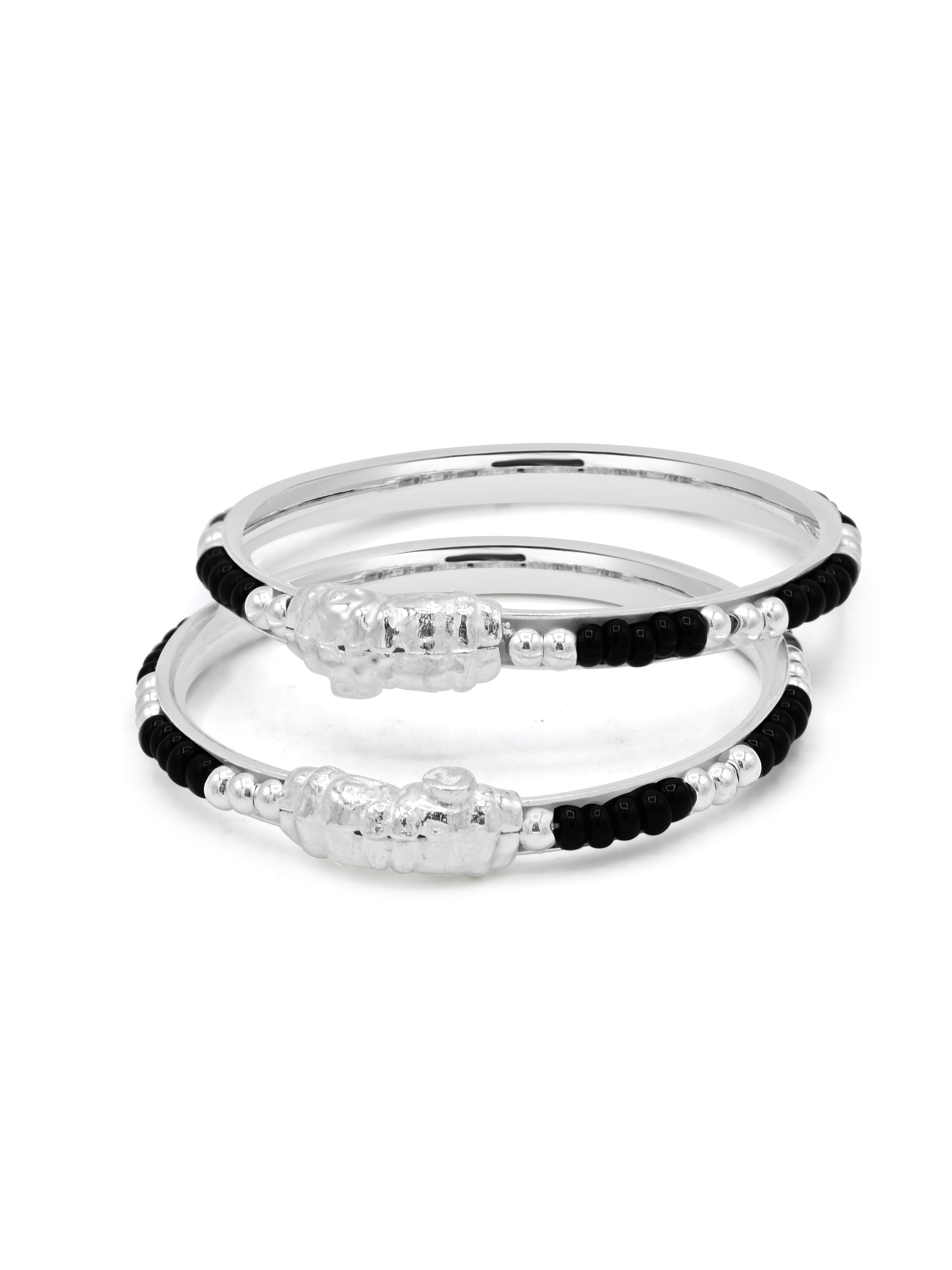 Silver bangle deals with black beads