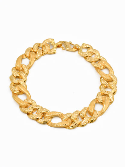 22ct Gold Hollow Figaro Mens Bracelet